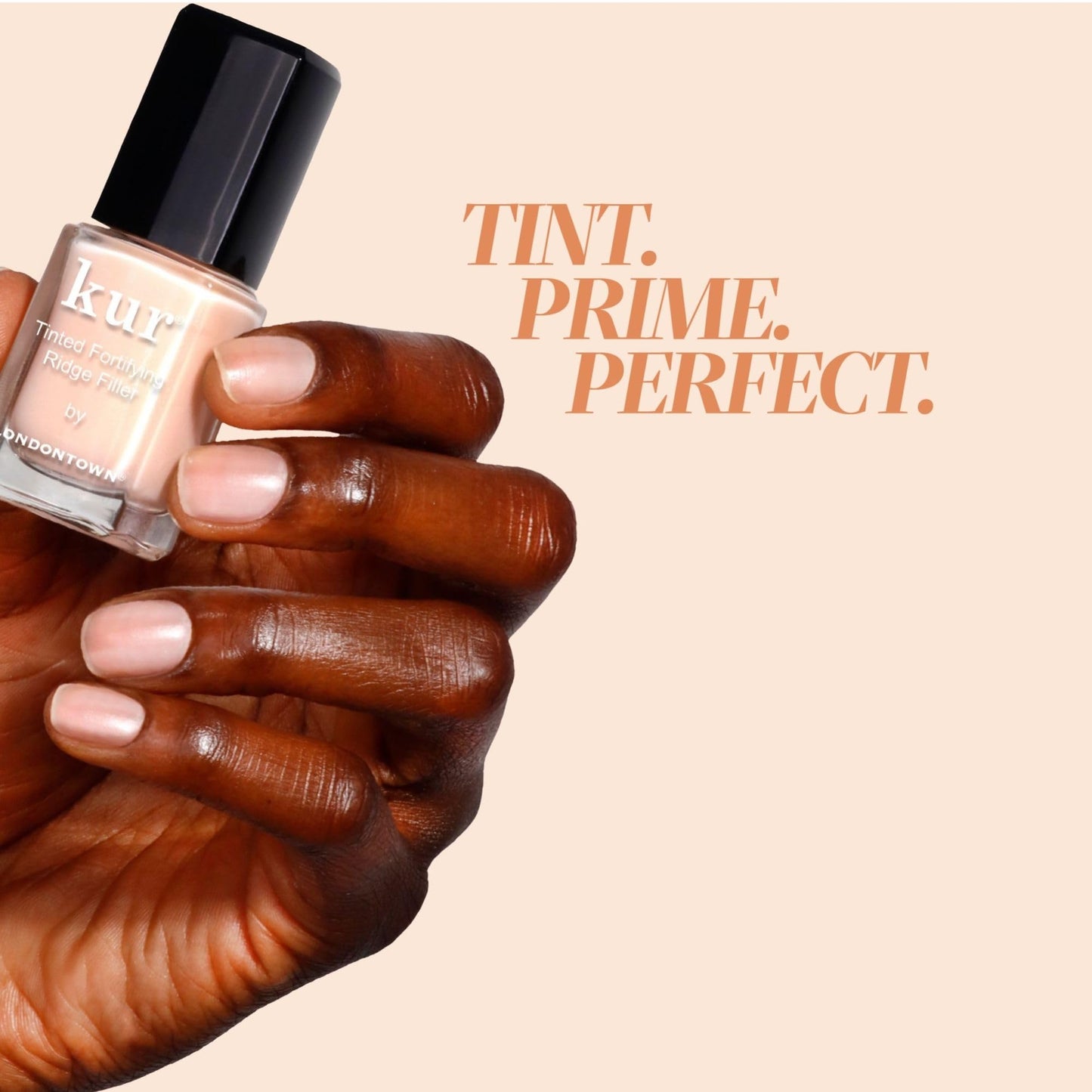 LONDONTOWN Kur Nail Ridge Filler - Smoother - Strengthener - Filler for Damaged Uneven Nails - Fortifying, Self Leveling Base, Vegan, Cruelty Free, Paraben Free, Apricot-Beige, 0.4 fl oz