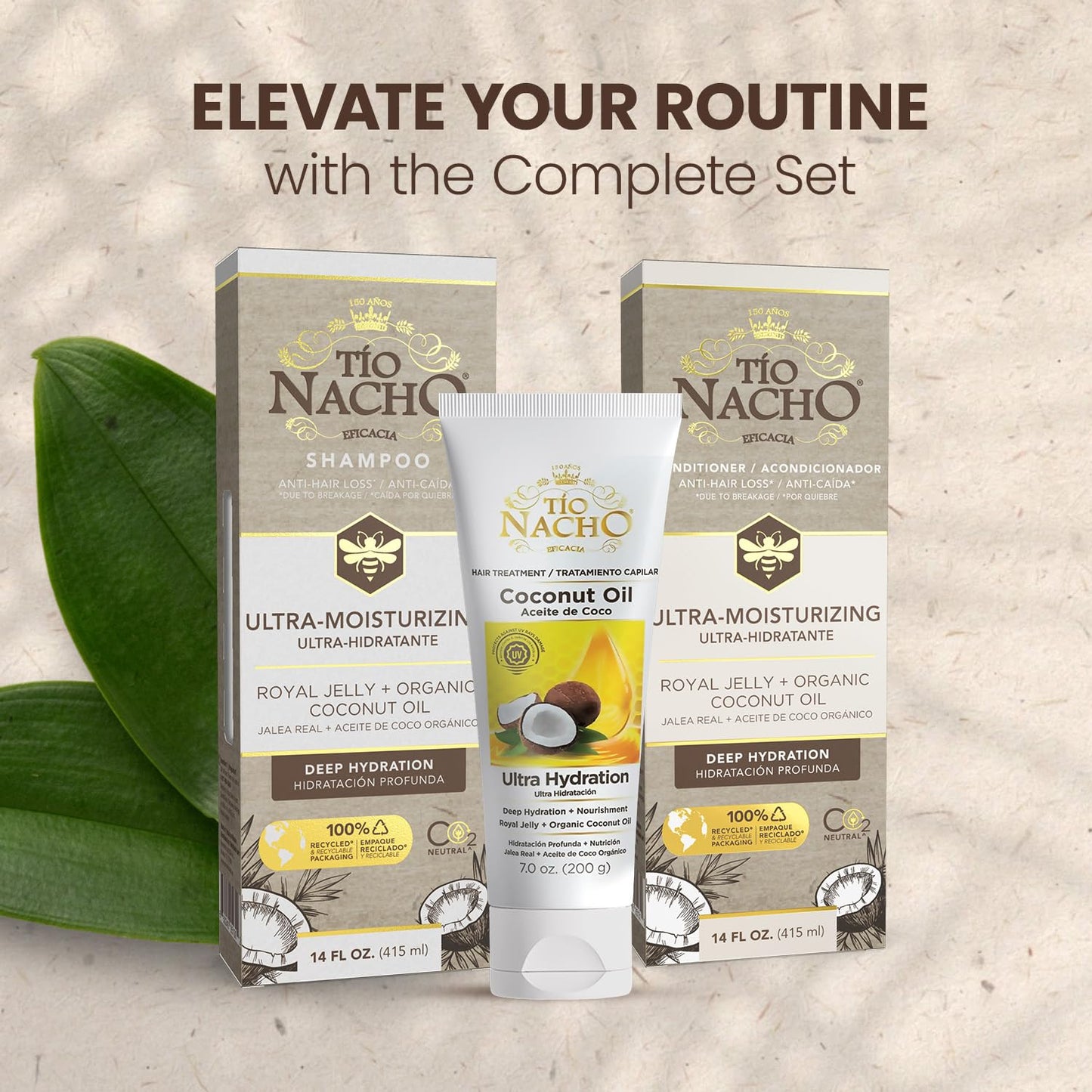 Tio Nacho Ultra-Moisturizing Frizz Control Conditioner with Organic Coconut Oil and Royal Jelly, Deep Hydration and Shine for Dry or Damaged Hair, with Natural Botanical Extracts, 14 fl oz (Pack of 3)