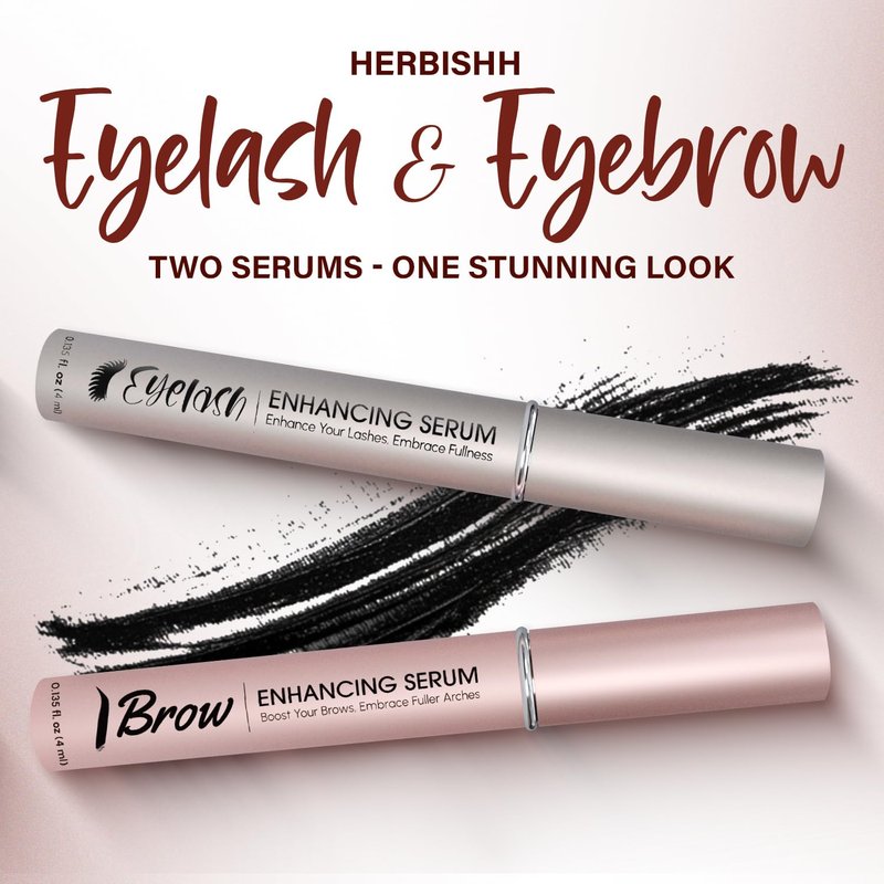 Herbishh Eyelash & Eyebrow Groth Serum Combo for Women & Men (0.135 fl. oz Each), Peptide Infused Lash Enhancing Treatment & Brow Conditioner, Fuller-Looking Lashes & Brows, Safe for Lash Extension