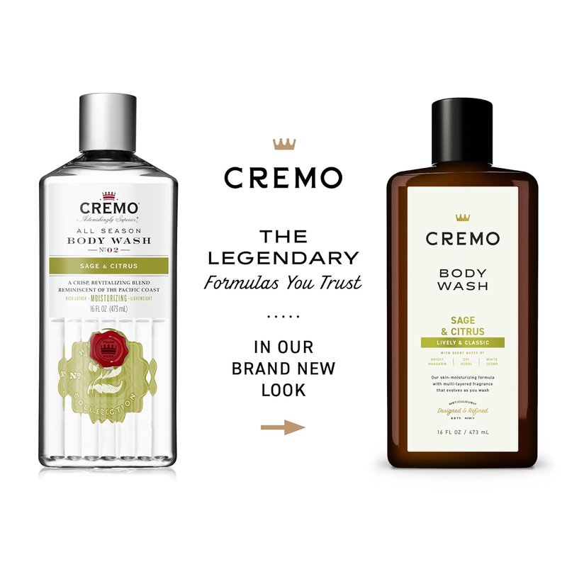 Cremo Sage & Citrus Body Wash - Revitalizing Mandarin & Cedar Blend | 16 Fl Oz (2-Pack)