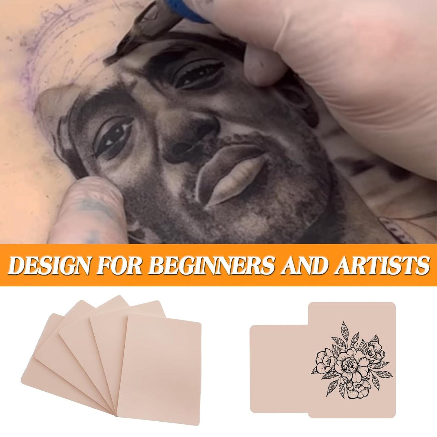 3MM Tattoo Fake Skin - 510Pcs Practice Skin with 10 Ink Cups & 500 Medium Caps