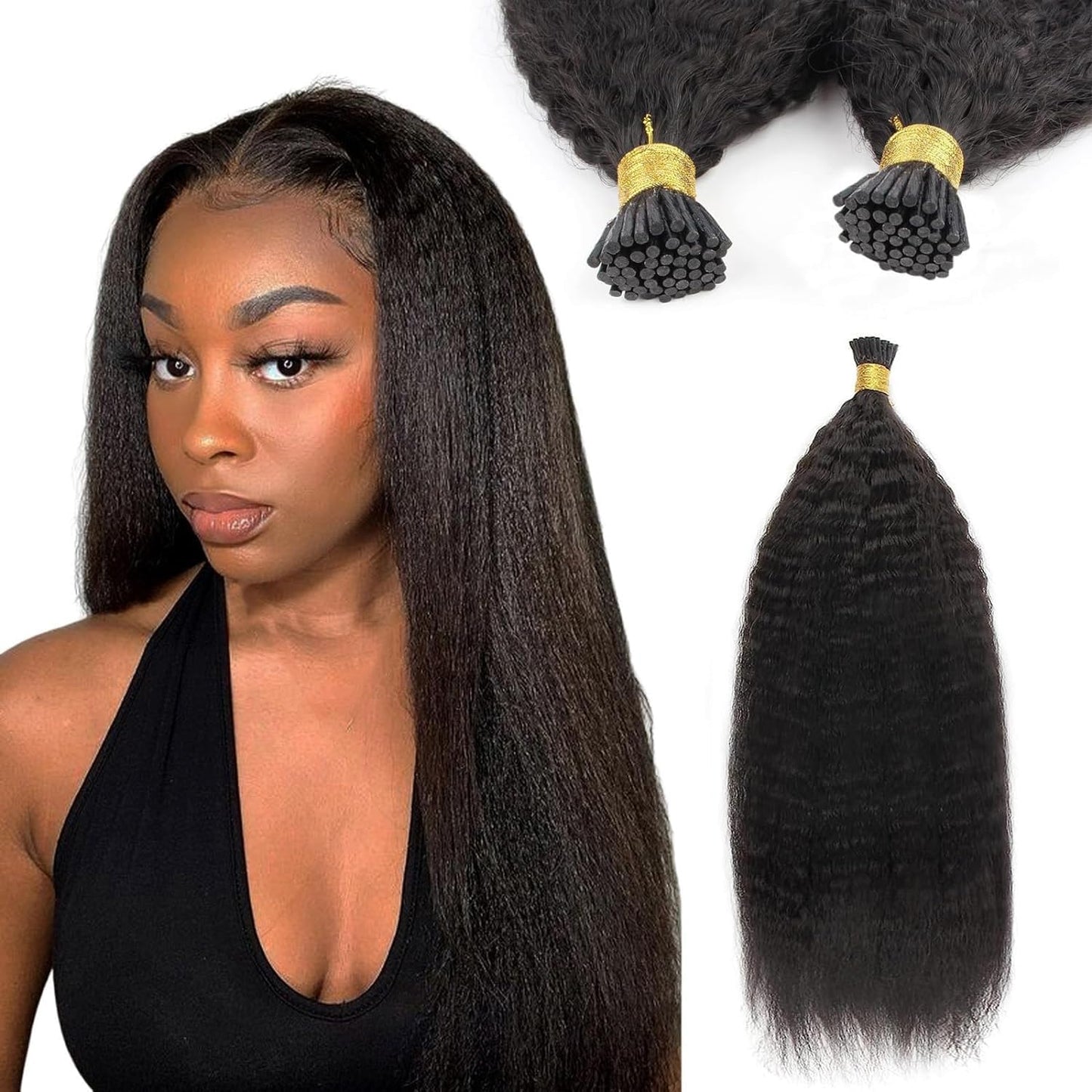 ABH AMAZINGBEAUTY HAIR I Tip Extensions Human Hair 16 Inch Kinky Straight