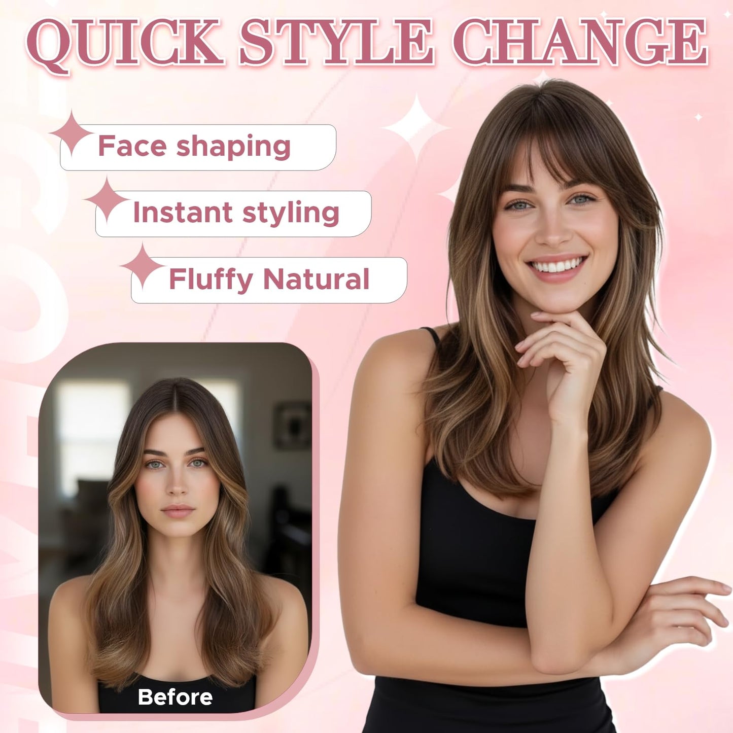 SEGO SEGOHAIR Clip in Bangs Hair Toppers for Women Real Human Hair, 360°3D Wispy Bangs for Thinning Hair Daily Wear (02, Dark Brown)
