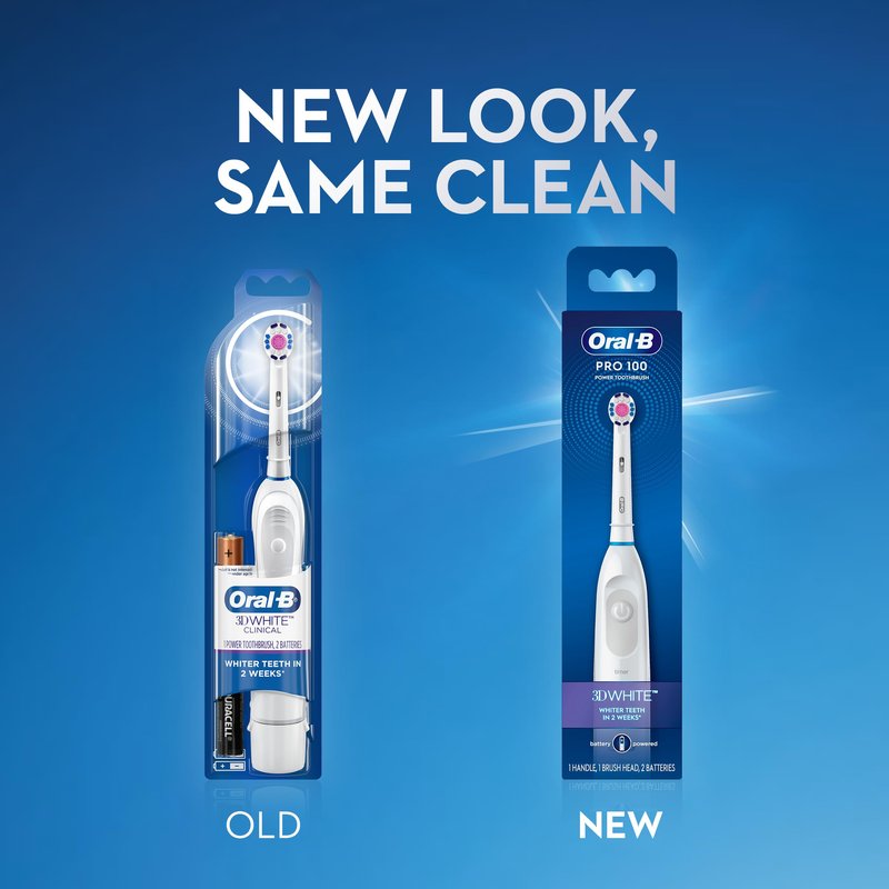 Oral-B Pro 100 3D White, Battery Powered Electric Toothbrush, White
