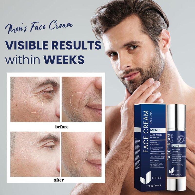 Uttse 6-in-1 Mens Face Moisturizer: Face Cream for Men - Reduce the Look of Eye Bags, Dark Circles, and Puffiness - Skin Care for Men - 1.7 fl oz - Made in Korea