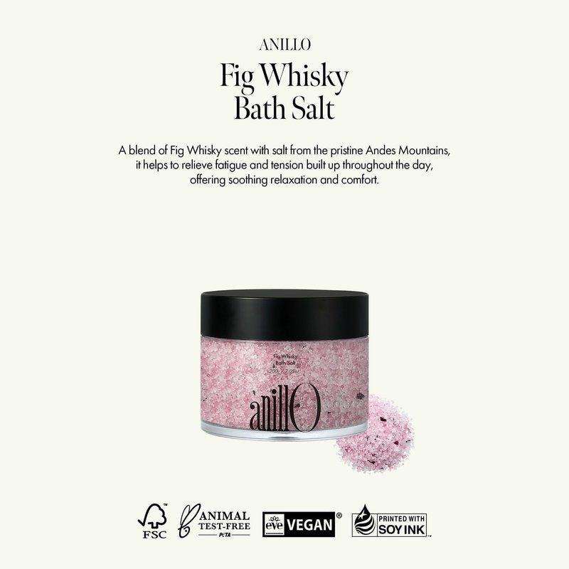 ANILLO Fig Whisky Bath Salt – Aromatherapy Soak with Fig, Argan & Jojoba Oils – Deep Moisturizing & Relaxing Korean Spa Salt – 7.05 oz