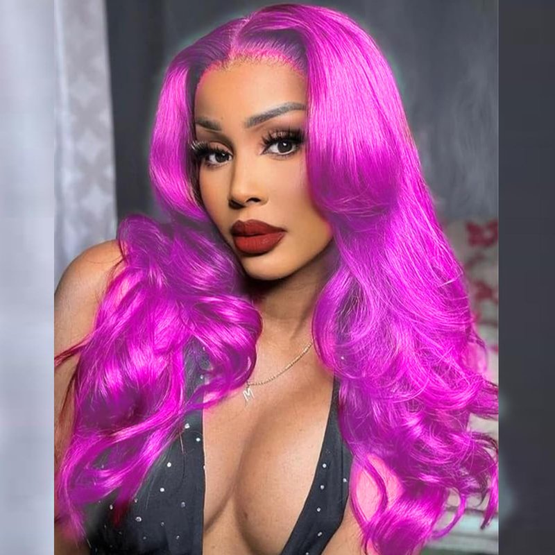 AFBeauty Hot Purple Lace Front Wig Pre Plucked Long Real Hair Wig Wavy Light Natural Colored Wigs for Black Women Pink Red Glueless Lace Front Synthetic Wigs Lacefront Cosplay Lavender Curly 22Inch
