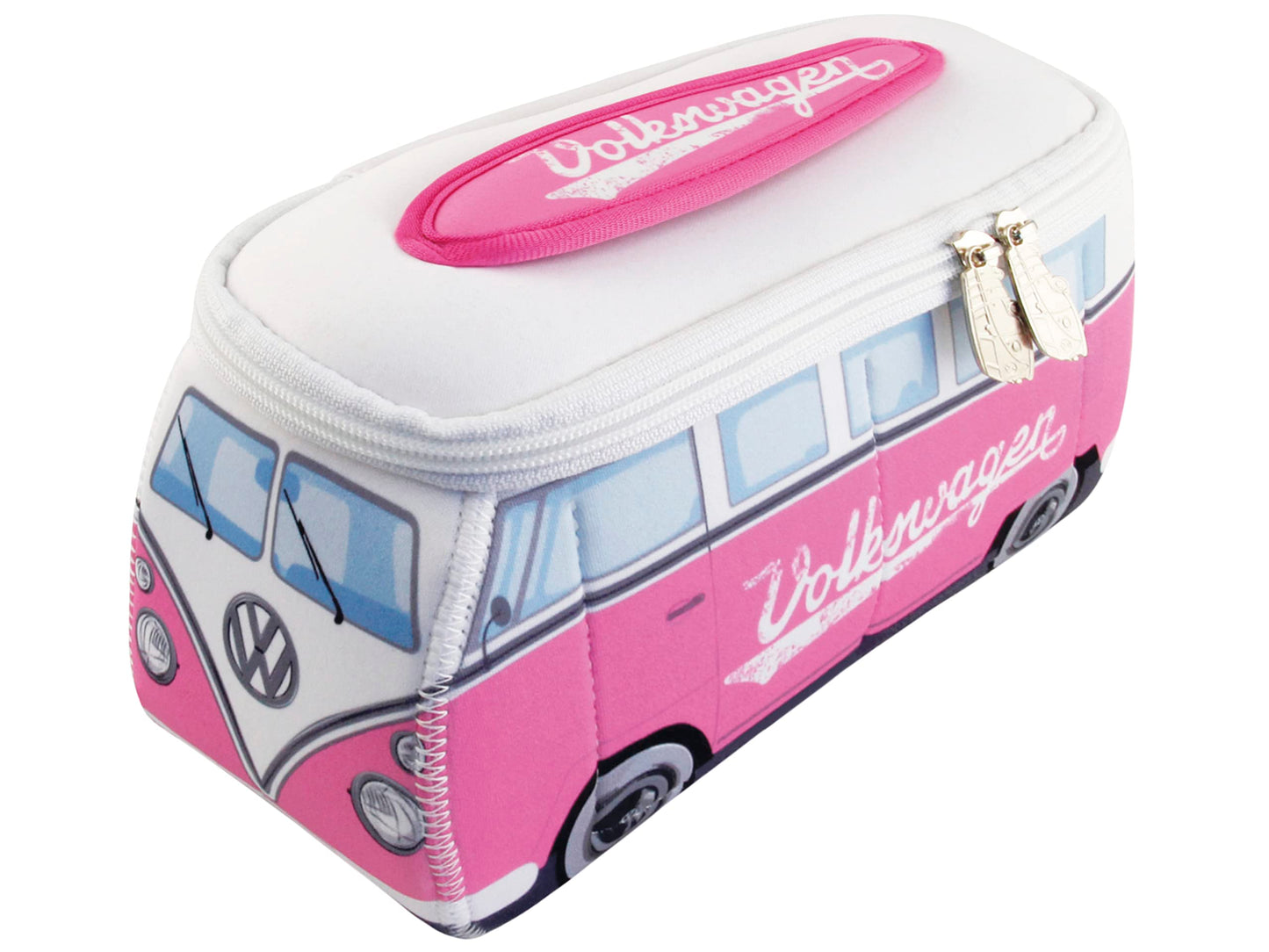 BRISA VW Collection - Volkswagen Neoprene Universal Makeup Cosmetics Toiletry Travel Pharmacy Bag in T1 Bus Design (Pink/Large) (Large (11.8 x 5.5 x 4.7 inches))