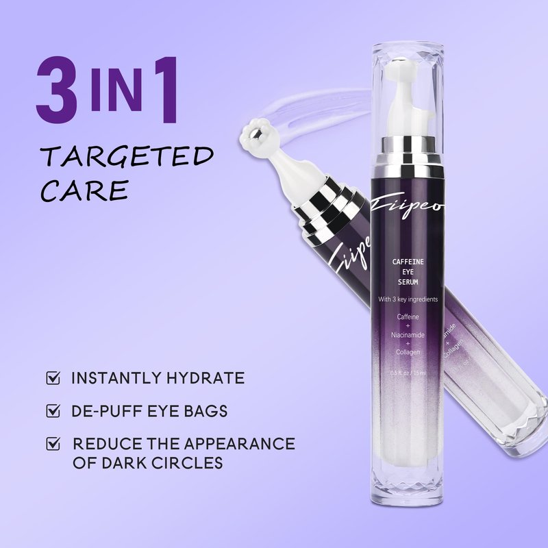 Caffeine Eye Cream for Dark Circles - Caffeine Eye Serum Infused with Collagen and Niacinamide, Cream for Puffines and Bags Under Eyes w/ 360° Depuffer Roller (0.5 Fl Oz (Pack of 6))