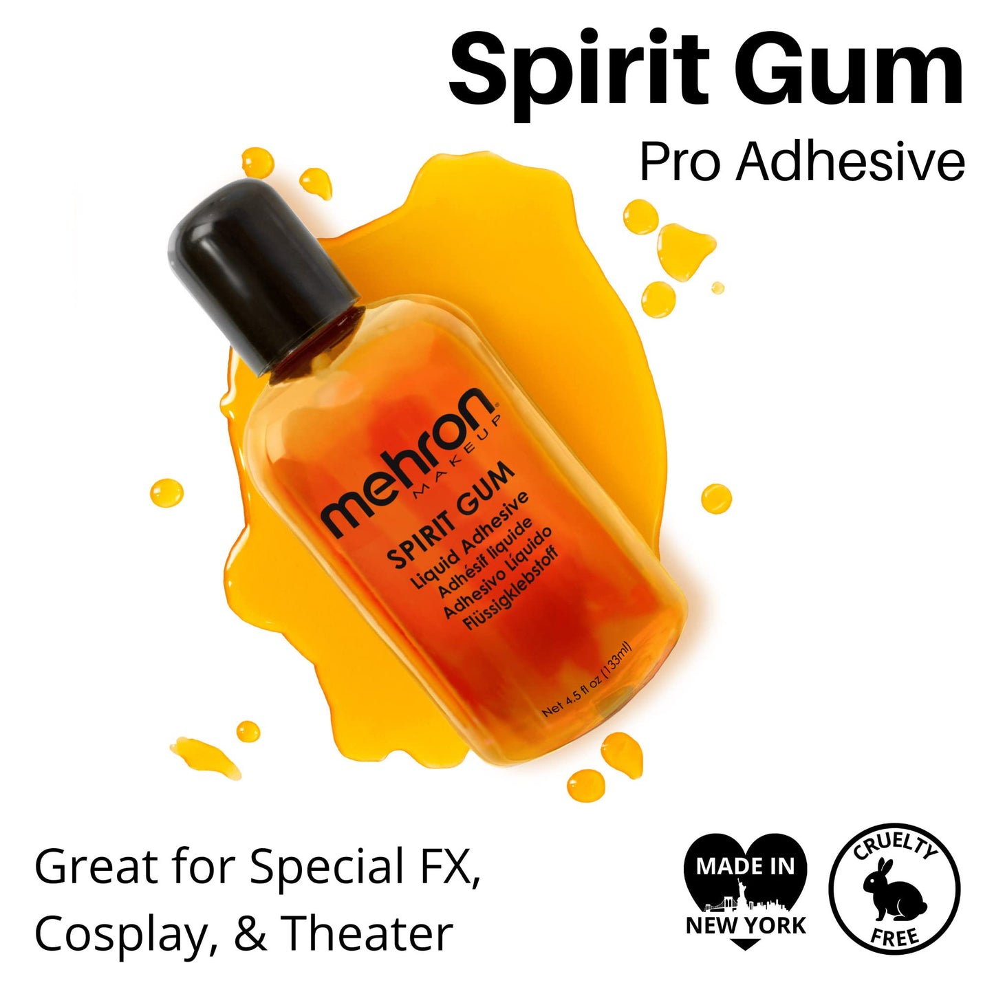 Mehron Makeup Spirit Gum Adhesive | Special FX , Cosplay, Halloween, Stage Performance Makeup | Professional Cosmetic Glue Adhesive for Face, Skin, & Body (4.5 oz) (Matte) | Made in the USA