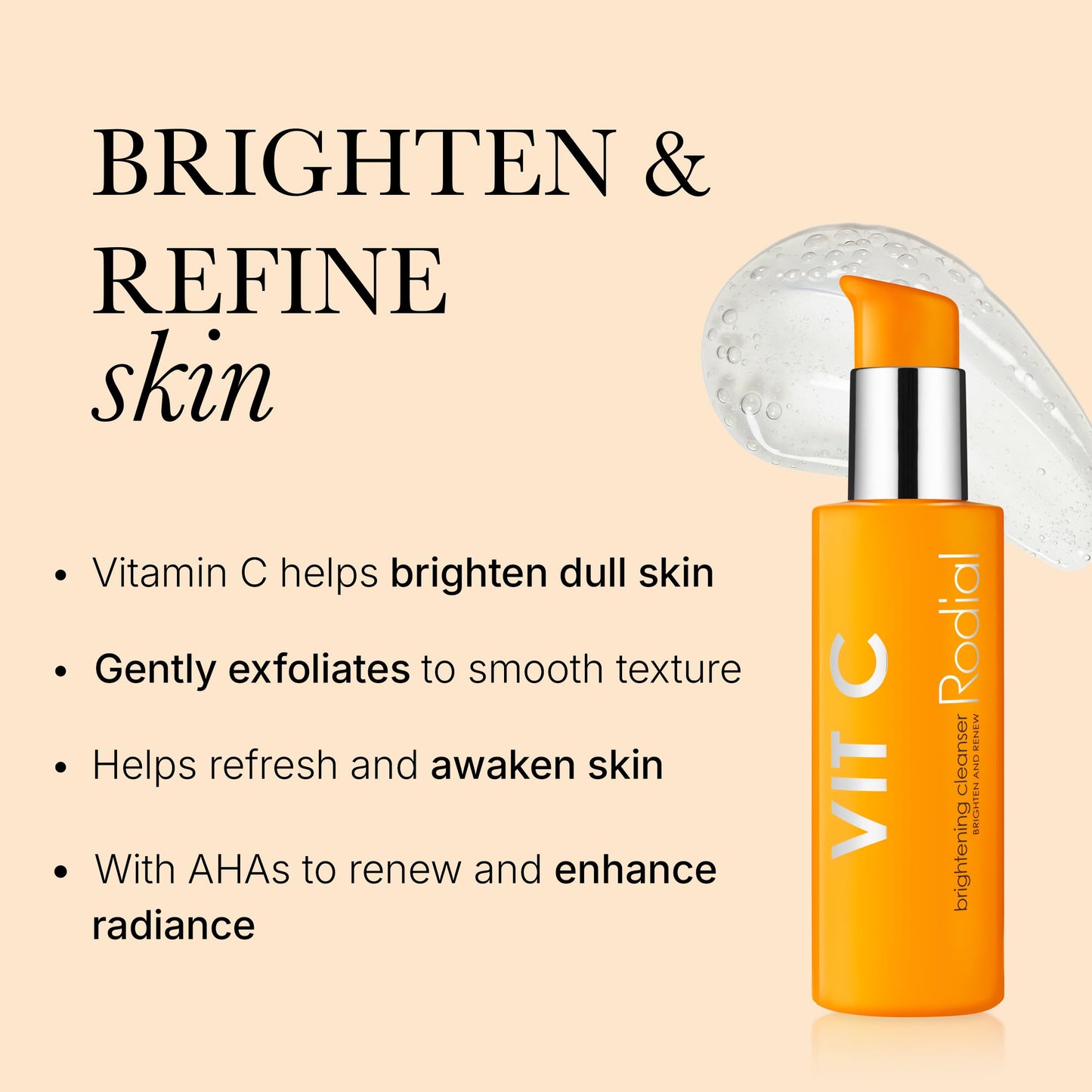 Rodial Vitamin C Brightening Facial Cleanser 4.6 fl oz - Daily Gel Face Wash with Vitamin C, Glycolic & Lactic Acids for Smoother, Firmer, More Radiant Skin