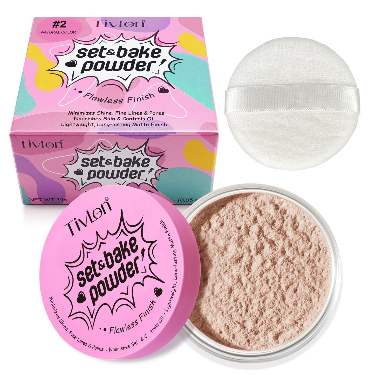 Setting Powder for Makeup, Extra Fluffy Loose Face Powder Poof, Soft Natural Face Makeup for Uneven Skin Tone, Blendable Oil Free Powder Foundation,Talc Free,Vegan,Cruelty-Free, 24g (#2 Natural Color)