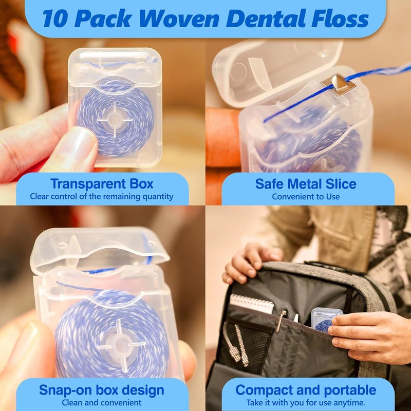 Expanding Woven Dental Floss - Waxed Mint Floss for Gentle Oral Care | 10 Spools (32.8 Yd Each)