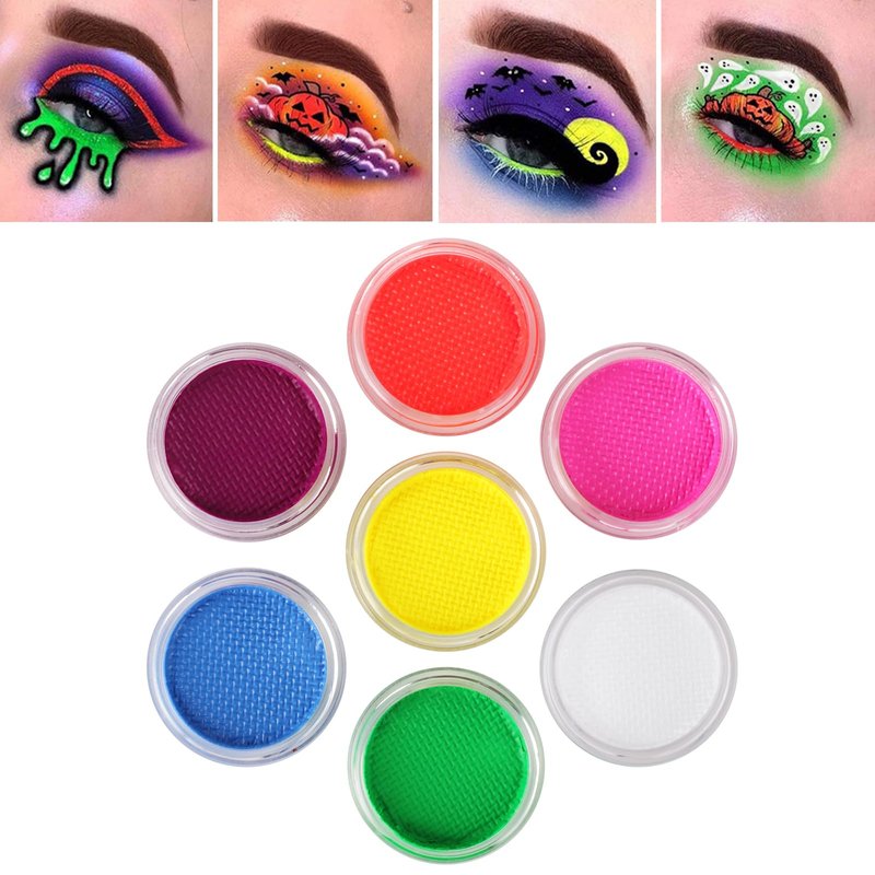 MEICOLY Water Activated Eyeliner, UV Reactive Hydra Eyeliner,7 Cakes Graphic Eye Liner for Adult and Kids, Glow Blacklight Fluorescent Neon Eyeliner for Rave Accessories for Women