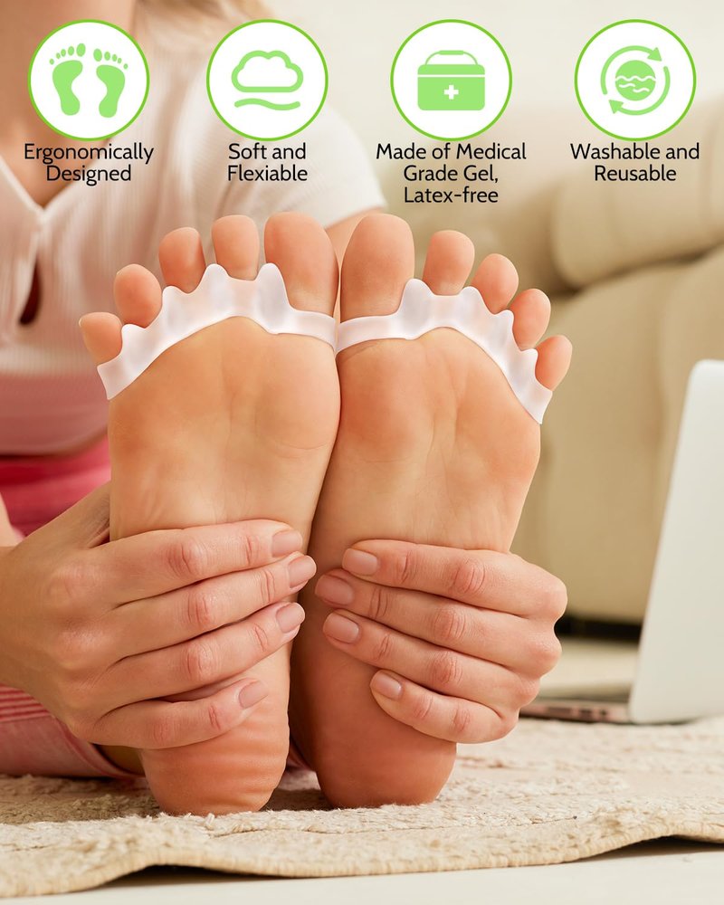 JOKHUE Silicone Toe Separators Spacers for Women and Men Bunion Corrector, Overlapping Toes Spreaders,Stretchers for Relieving Feet Plantar Fasciitis (White)
