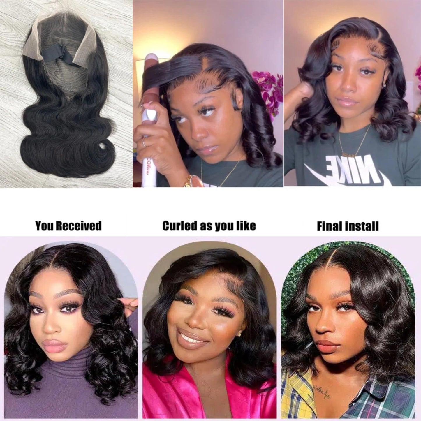 Dunmud Bob Wig Human Hair 4x4 Glueless Lace Front Wigs Human Hair Pre Plucked Short Bob Body Wave Lace Closure Wigs 10 In