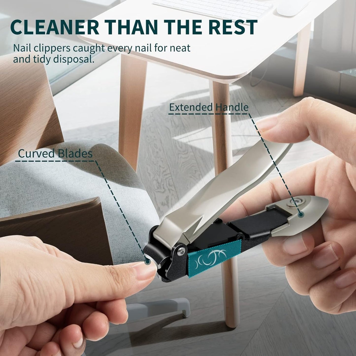 BesPick Premium Quality Large Sharp Heavy Duty biomimetic Stainless Steel Anti-Splash Self-Collecting Anti Splash Nail Clippers Set with Catcher and Nano Glass Nail File (Champagne, 2 Pieces Set)