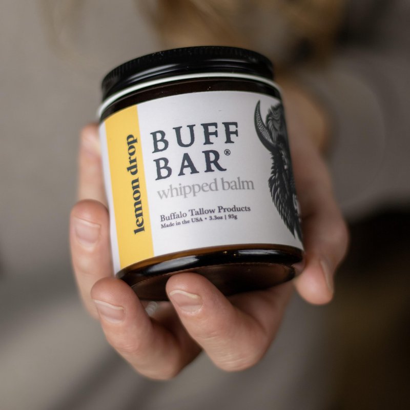 Big Crazy Buffalo Buff Bar Pure Whipped Bison Tallow Body Balm, Lemon Drop - Jojoba, All Purpose, Hydrating, Naturally Derived, Mild Scent, Replaces Lotion, For Dry, Sensitive Skin, Essential Oil