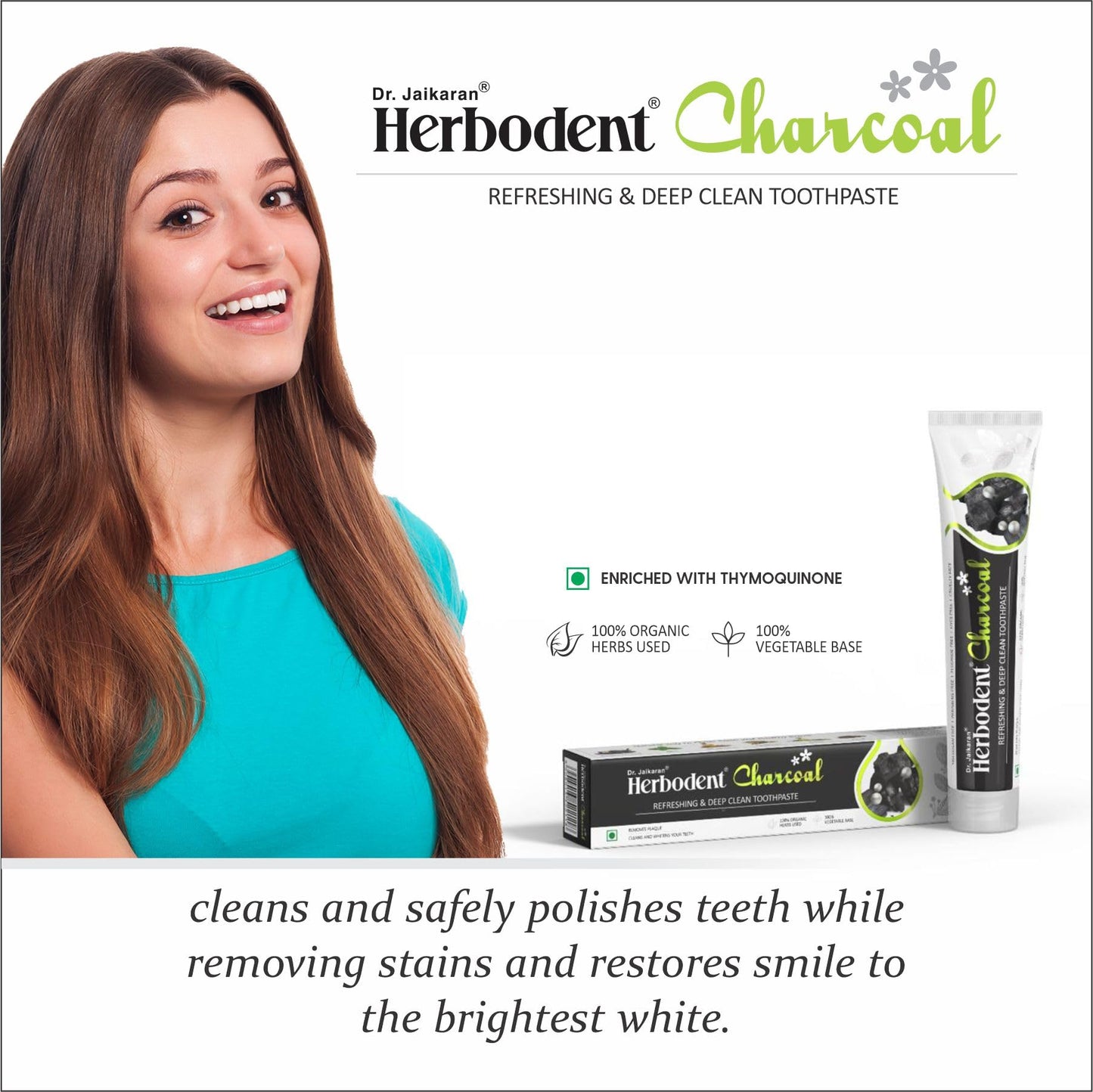 Herbodent® Charcoal Toothpaste - 6.53oz/185g Pack of 1 | Whitens Teeth & Fresh Breath | No Bleach, No Fluoride | Activated Bamboo Charcoal & Organic Herbs -Wheat Germ, Thyme, Clove