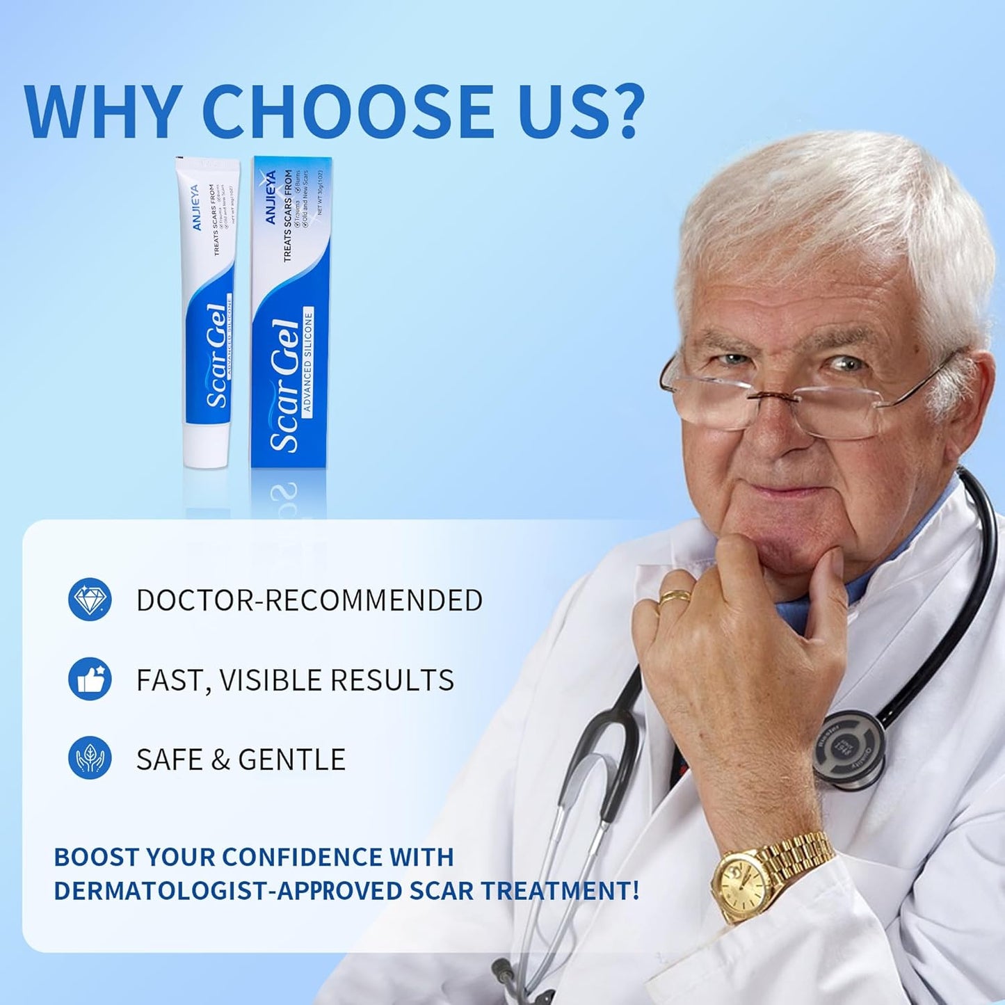 Silicone Scar Gel - Advanced Scar Cream for Old & New Scars | Fades C-Section, Keloids, Stretch Marks, Burns