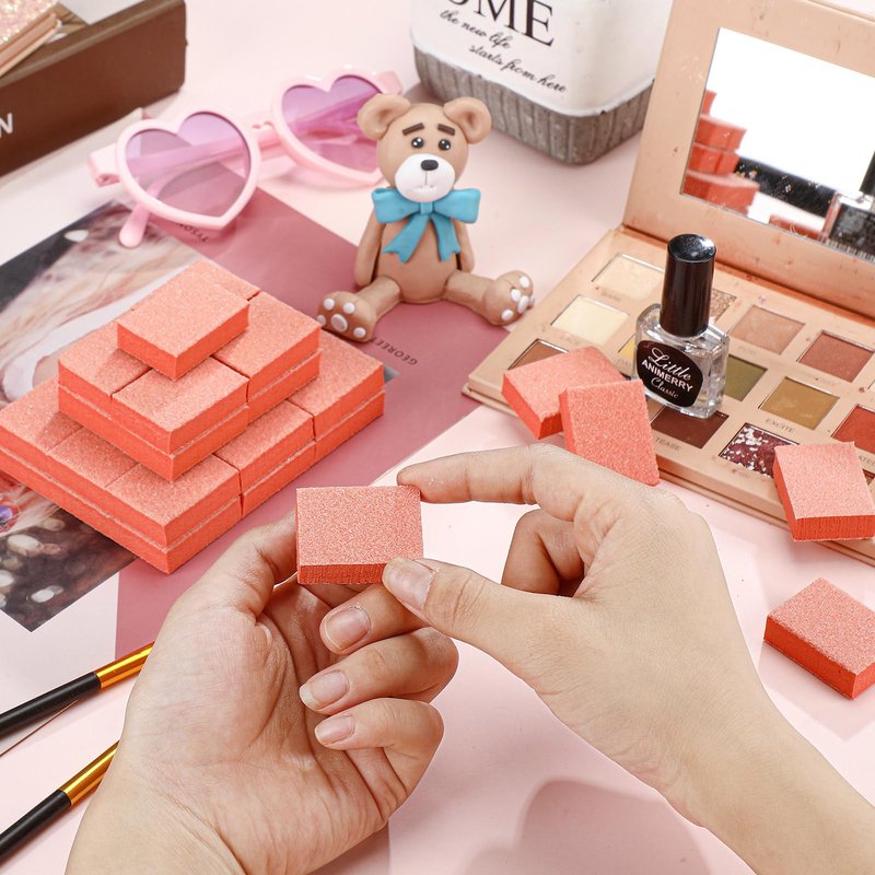 Gisafai 600 Pieces Bulk Mini Nail Buffer Blocks 80/100 Grit Orange 2 Sided Professional Salon Nail File Prior to Application of Polish Buffers for Acrylic Nails