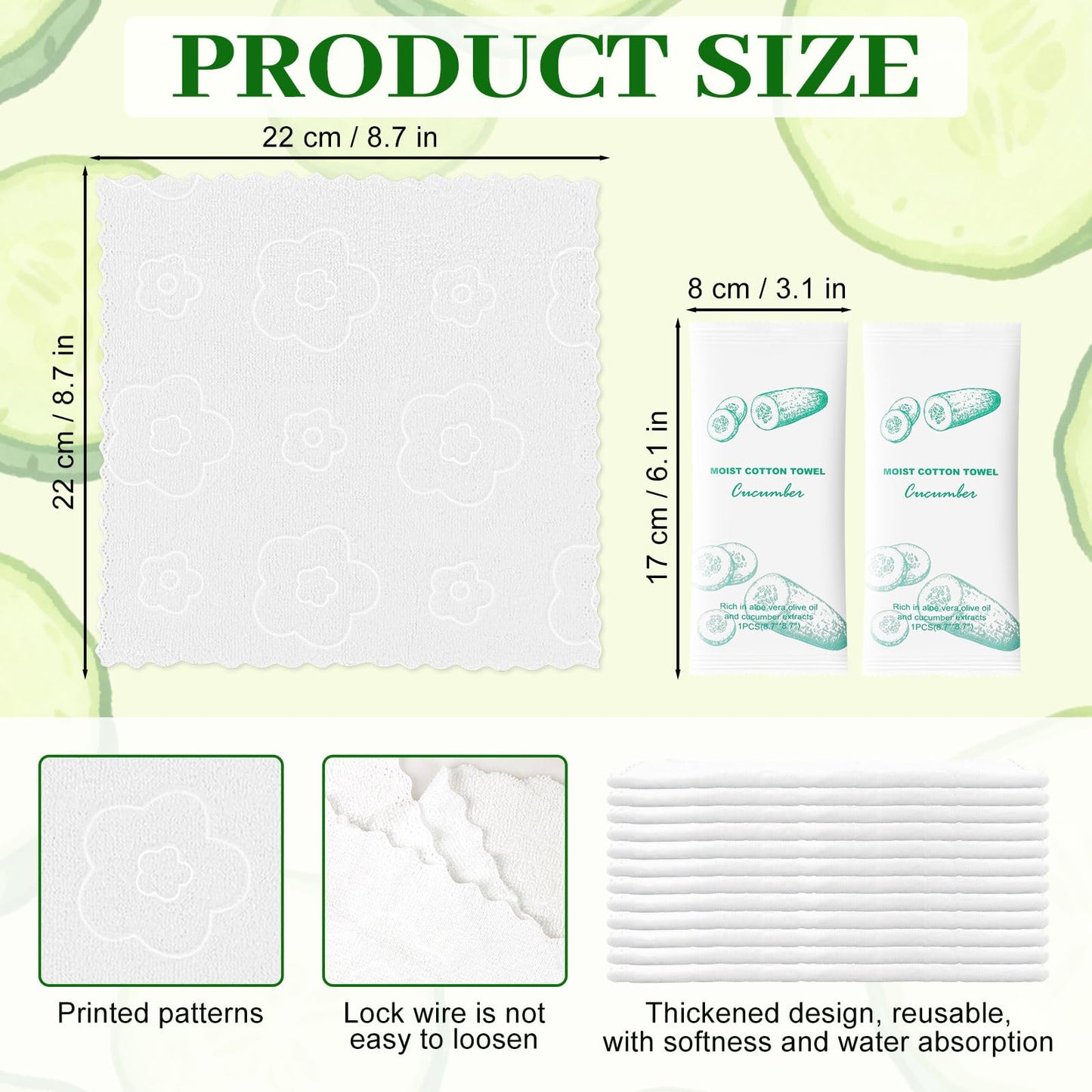 Moist Cotton Towel Bulk Moist Towelettes Individually Wrapped,White Towel Services,Refreshment Pre Moistened Towels for Dentist Travel Sport Party Hotel 100，Cucumber