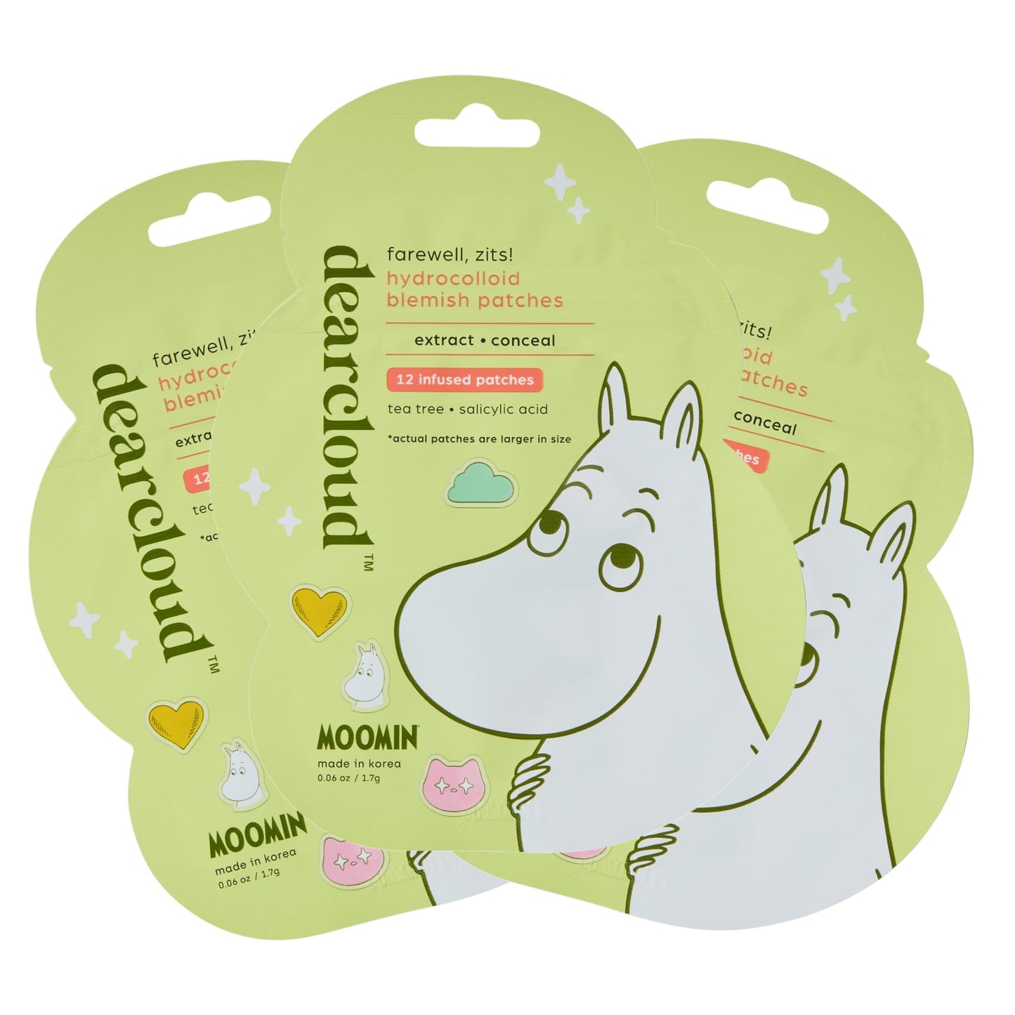 dearcloud Moomin Hydrocolloid Blemish Patches - 36 Count - Pimple Patches for Face, Acne Spot Treatment With Tea Tree Oil & Salicylic Acid (Farewell, Zits!)