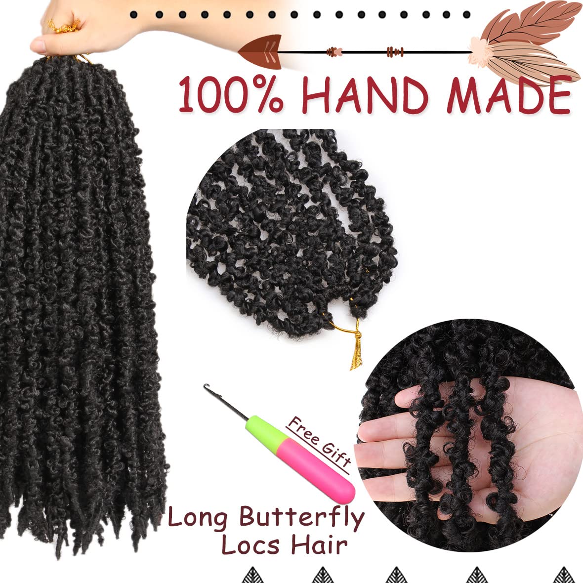 Beverlee Ginger Butterfly Locs Crochet Hair 20 Inch Distressed Faux Locs Pre-looped 350 Goddess Locs Crochet Braids Handmade Extended Soft Locs For Women Extensions (6 Pack 350#)