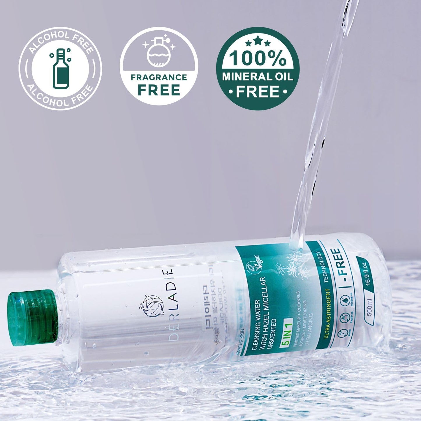 Derladie Cleansing Water with Witch Hazel Micellar Vegan Formula 500ml / 16.9 fl.oz