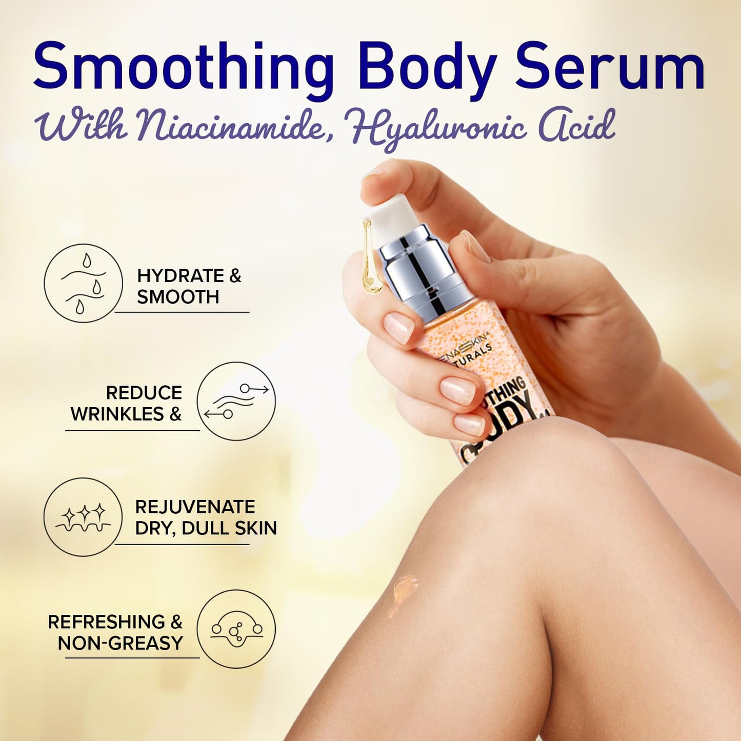 Enaskin Naturals Smoothing Body Serum Lotion for Dry and Crepe Skin: Anti-Wrinkle, Hydrating, Firming with Hyaluronic Acid & Niacinamide, Non-Greasy, for All Skin Type