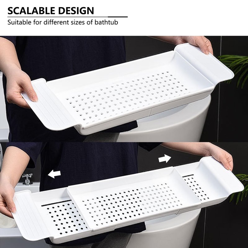 Bath Tub Tray - Stretchable, Strong Load-Bearing, Plastic, Anti-Slip Design - Ultimate Bathtub Caddy Tray (White)