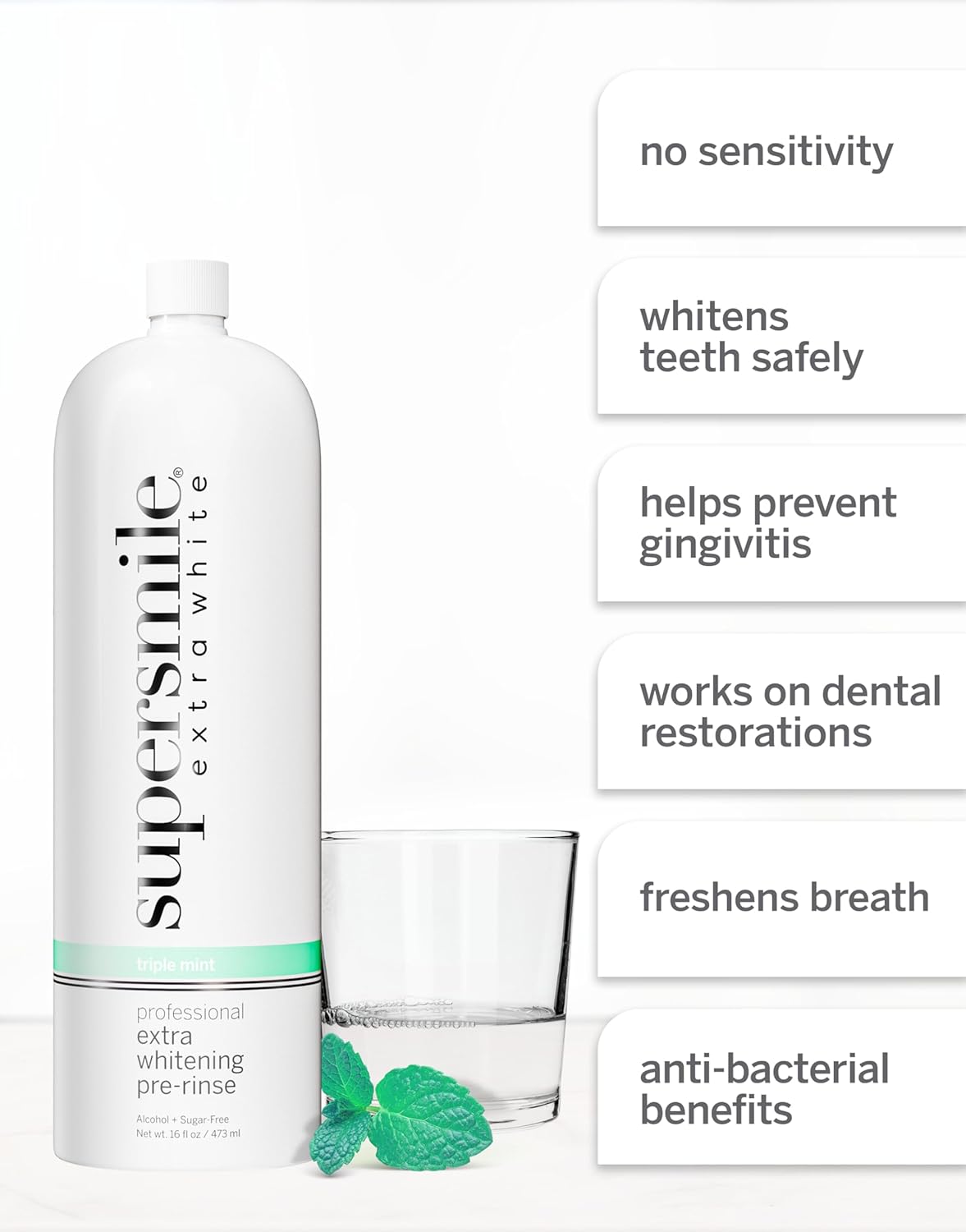 Supersmile Extra Whitening Mouthwash - Pre-Brush Rinse with Hydrogen Peroxide | 16 oz, Enamel Safe, Triple Mint Fresh Breath