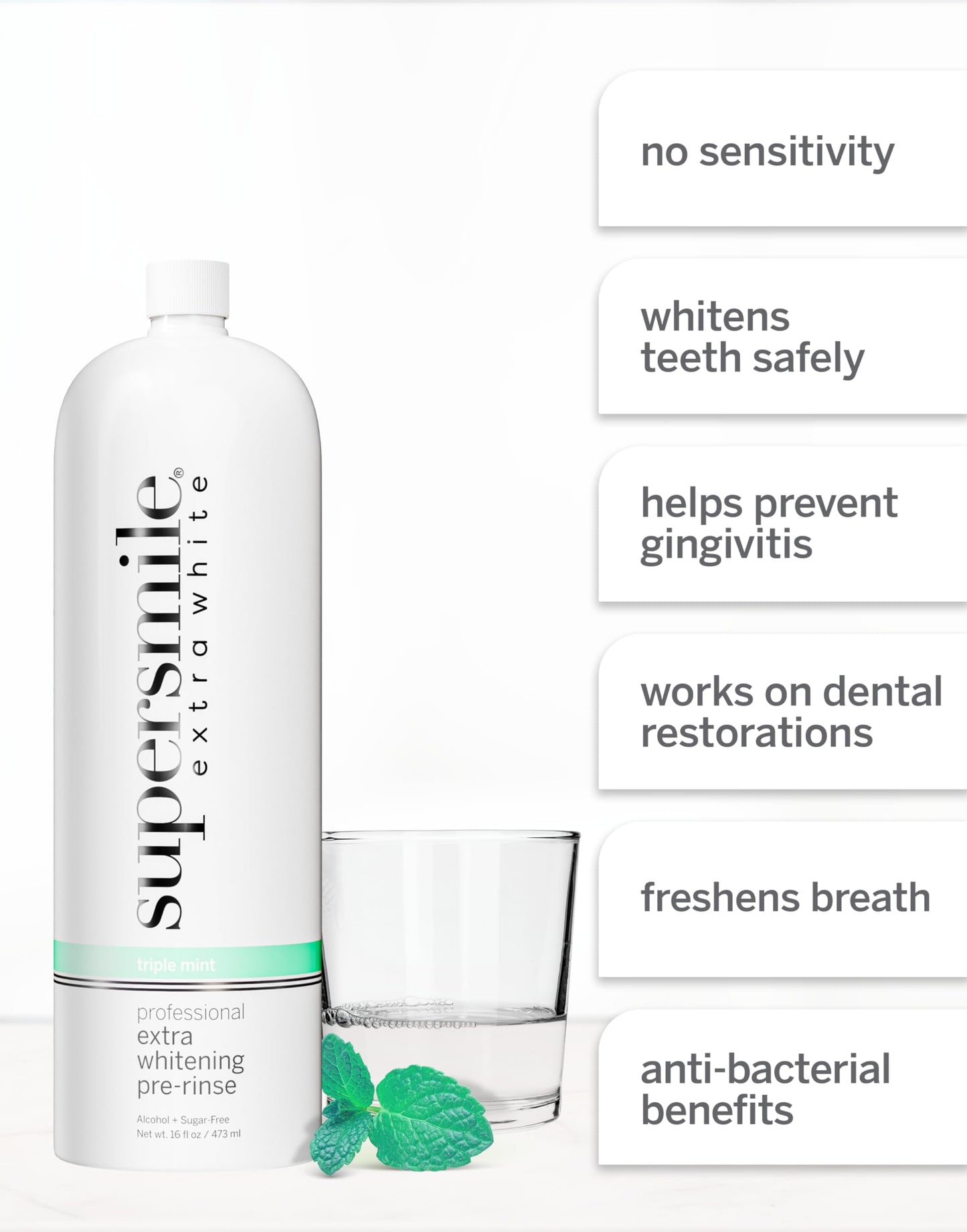 Supersmile Extra Whitening Pre-Rinse Mouthwash, 16 oz, Pre-Brush Whitening Rinse with Hydrogen Peroxide, Teeth Whitening Mouthwash, Enamel Safe, Triple Mint Fresh Breath