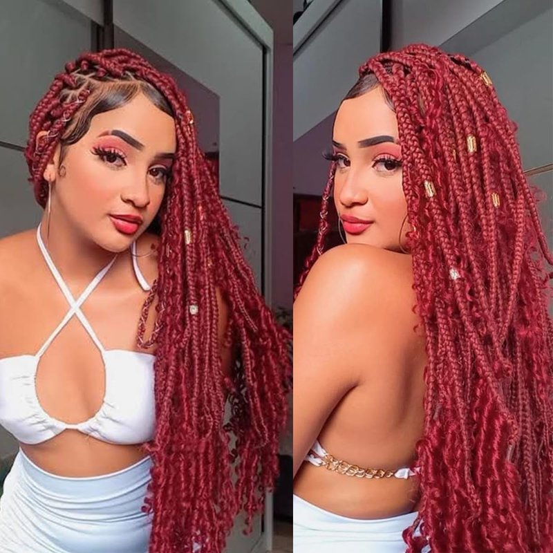 Human Braiding Hair - Deep Wave Curly Bulk Extensions for Boho Braids | 22 Inch Burgundy 100g Brazilian Virgin Hair