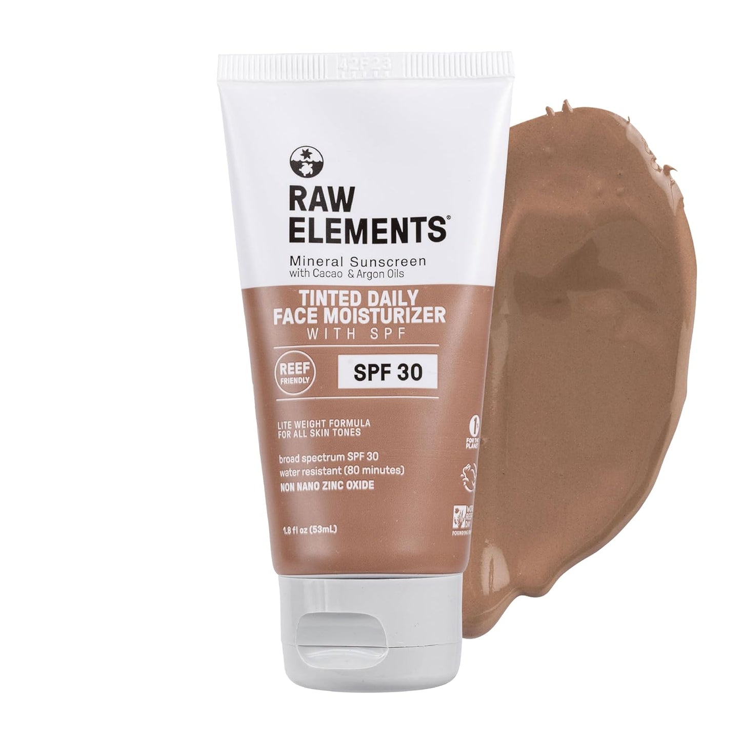 Raw Elements Tinted Daily Face Moisturizer - All-Natural Mineral Sunscreen | SPF 30, Reef Safe, 1.8oz