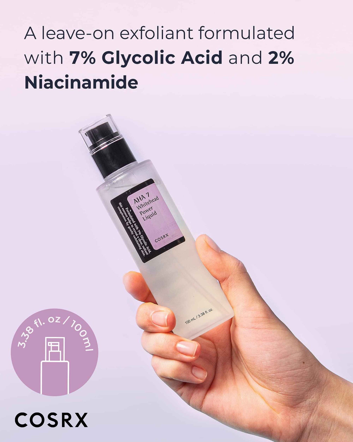 COSRX 7% Glycolic Acid Whitehead Removing Power Liquid, 3.38 fl.oz, AHA Exfoliant, Exfoliating Toner for Face & Body, Pore Minimizer, Korean Skin Care