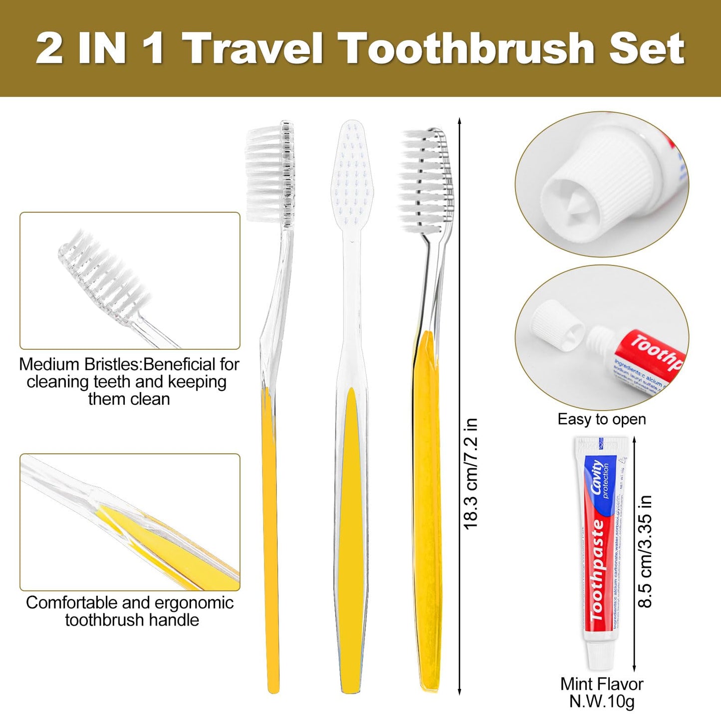 skourvut Disposable Toothbrushes with Toothpaste Individually Wrapped 5 Colors Bulk Toothbrush and Toothpaste 10g for Homeless,Shelter,Air Bnb/Hotel/Guest Apartment (100)