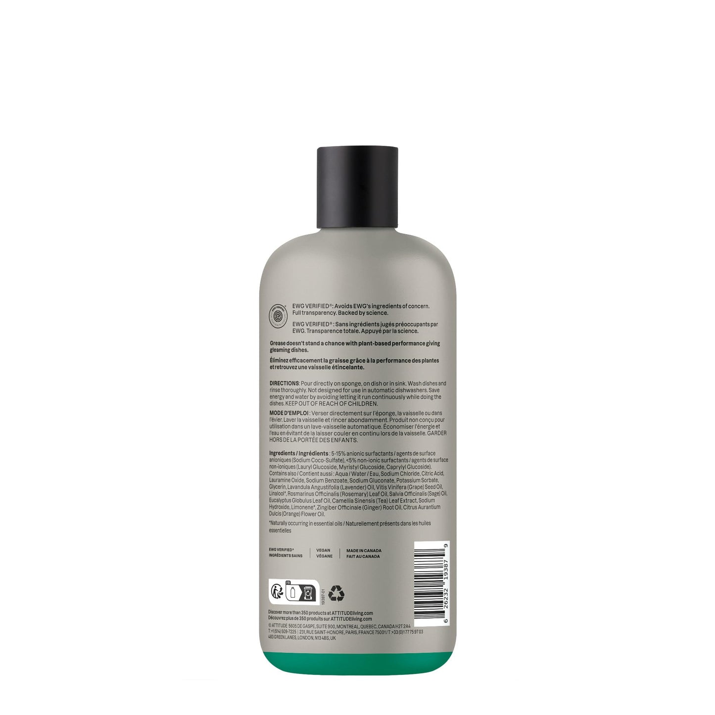 ATTITUDE Dish Soap, Infused with Essential Oils, Plant-Based Ingredients, EWG Verified, Great for Clean and Sparkling Dishes, Vegan Dishwashing Liquid, Lavender & Rosemary, 16.5 Fl Oz
