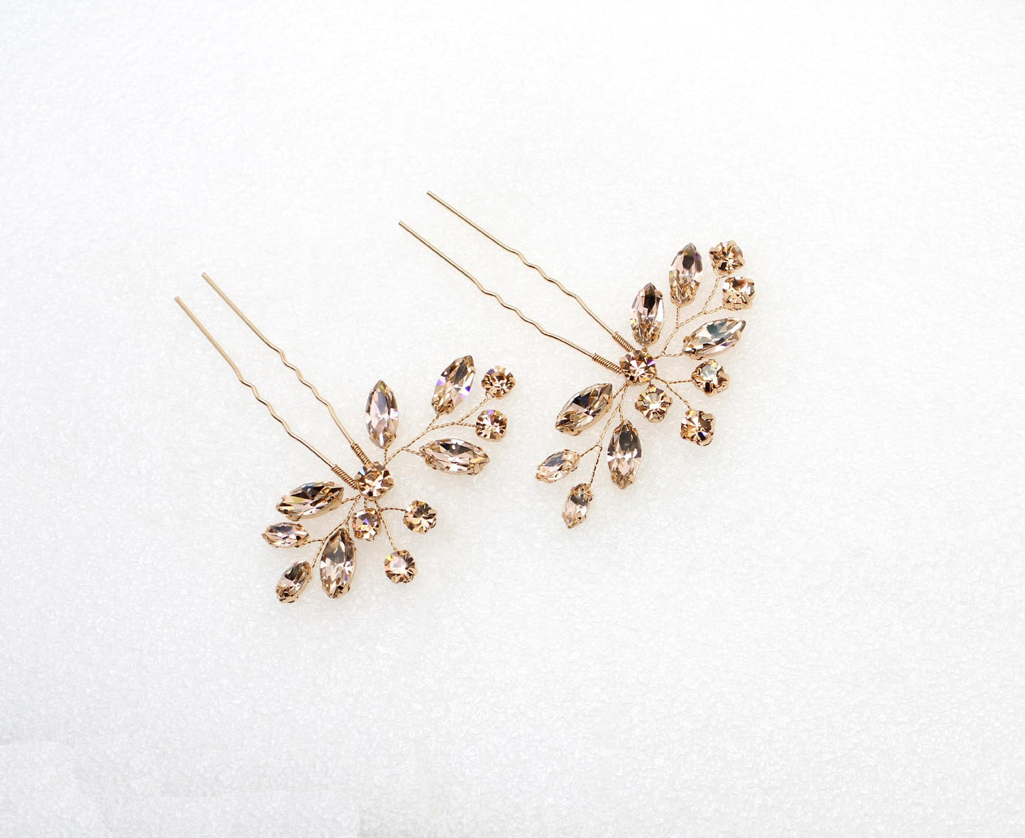 Faship Champagne Rhinestone Crystal Floral Hair Pins Accessories 2 Pcs