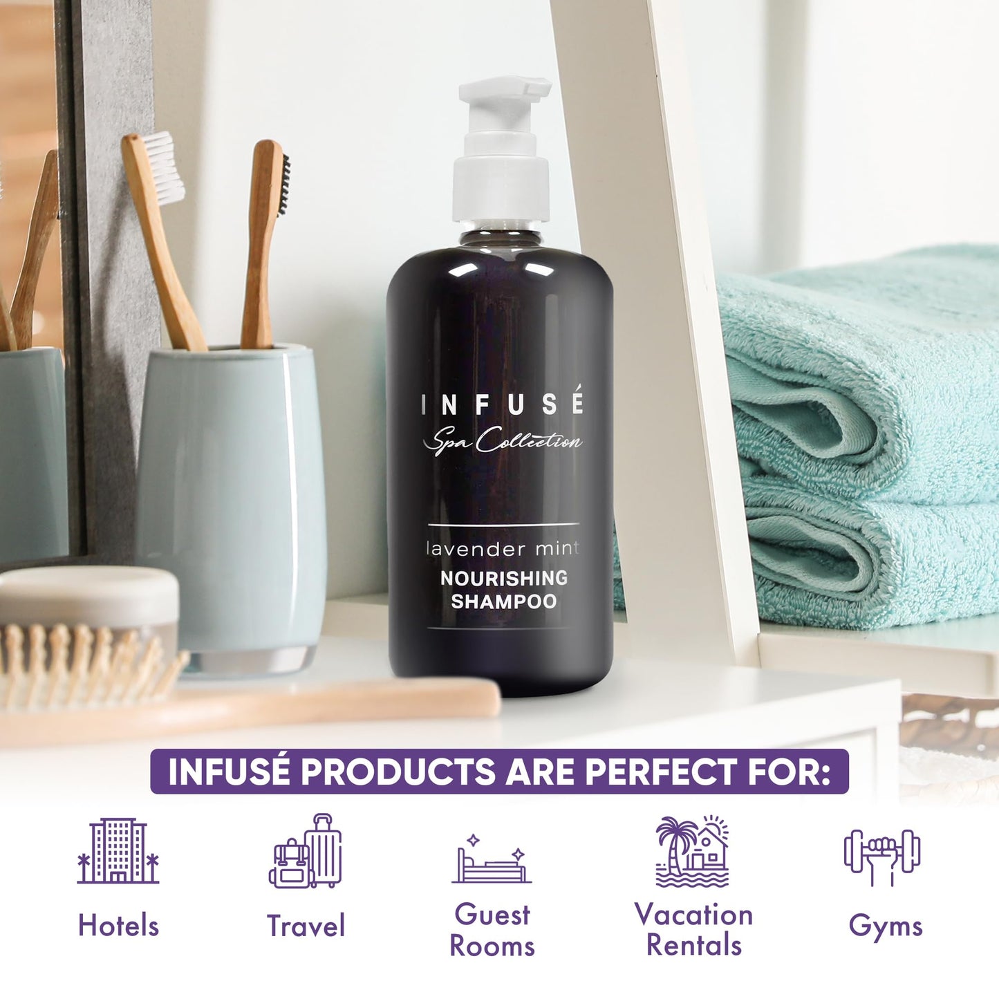 1-Shoppe All-in-Kit | Infuse Lavender Mint Shampoo | Spa Collection | Hotel Amenities in Pump Bottle | 10.14 oz. / 300 ml (4 Bottles)