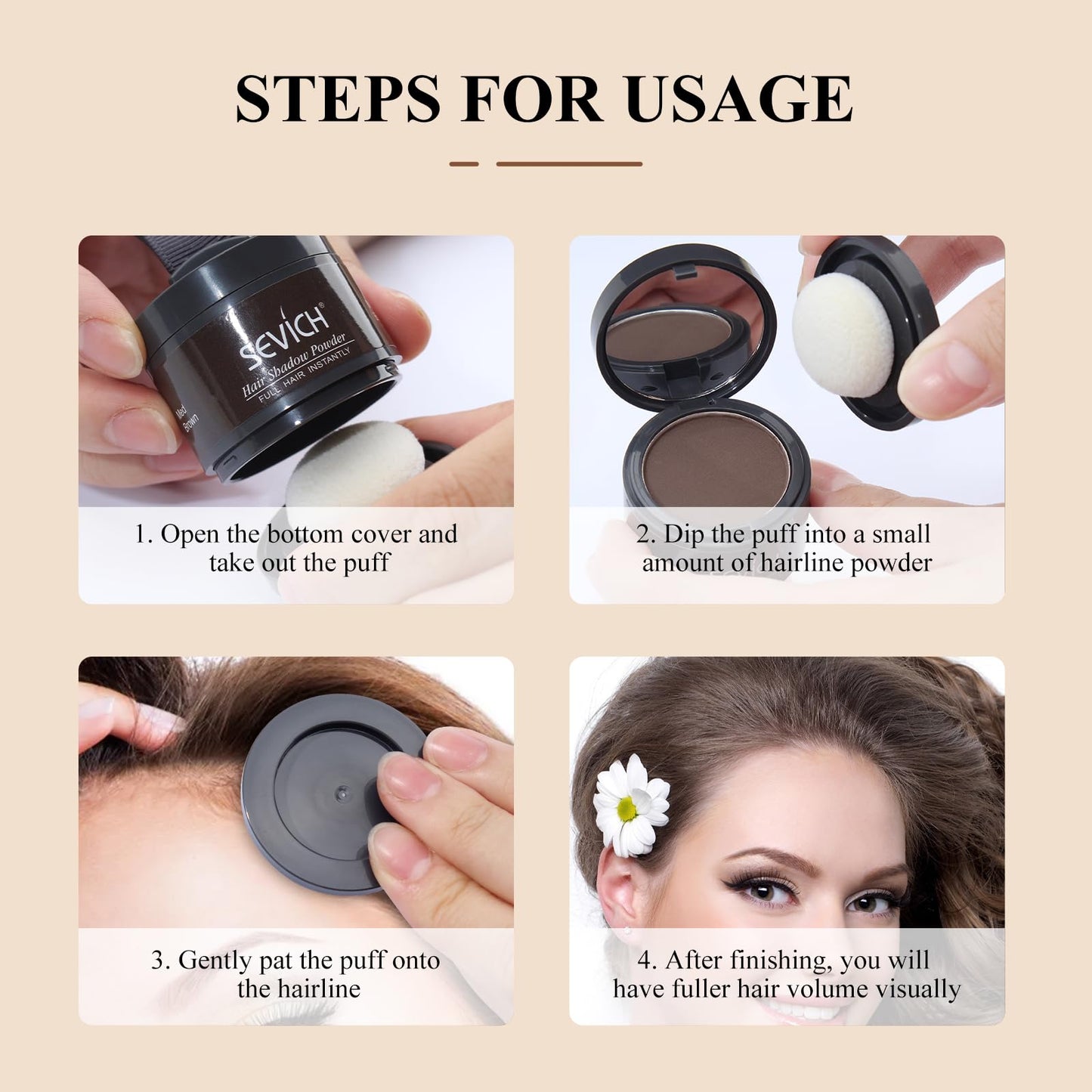 Sevich Hairline Powder,Instantly Conceals Hair Loss, Root Touch up Powder, Hair Shadow Toppers for Women & Men, Touch Up for Thinning Gray Hair, Windproof & Sweatproof,Black