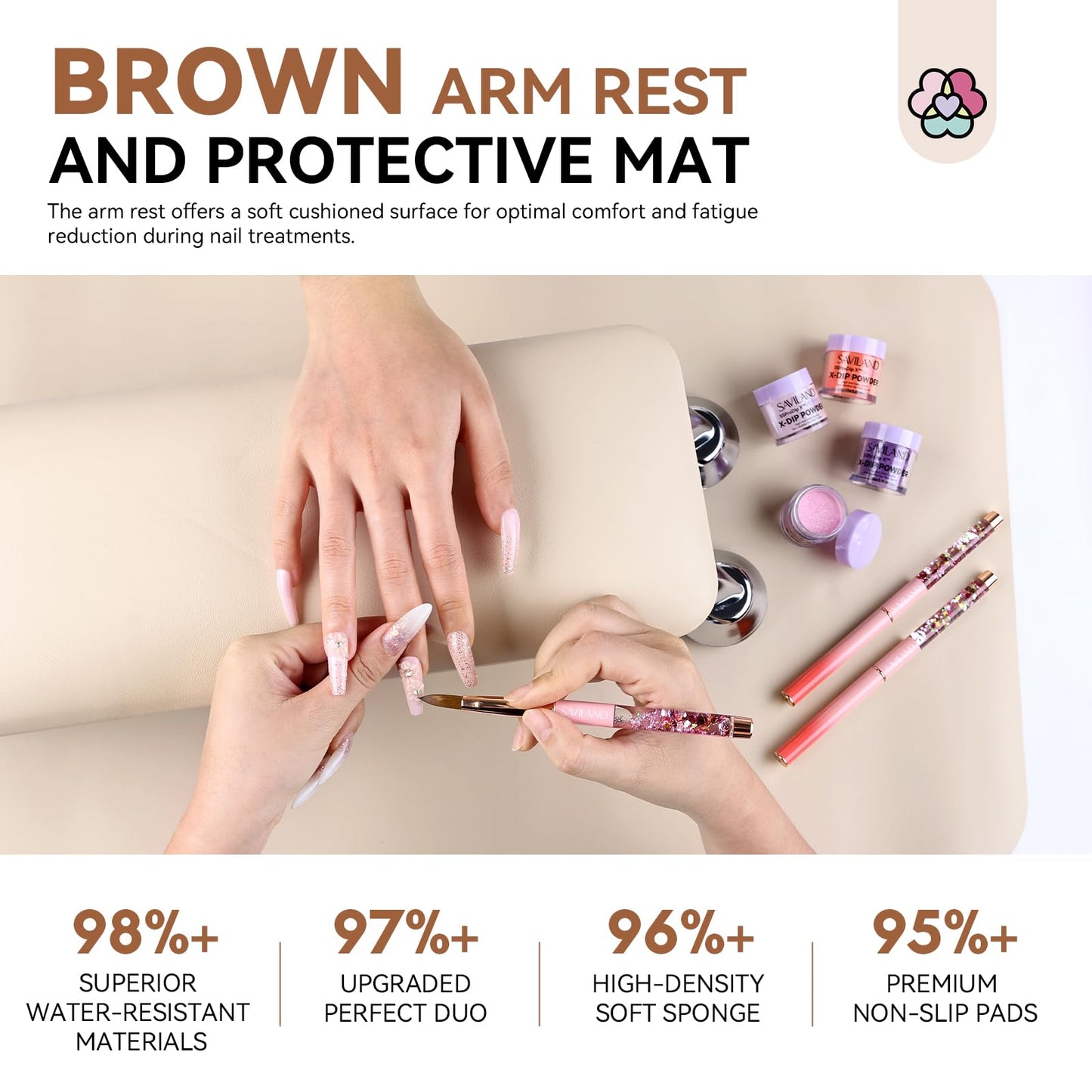 SAVILAND Arm Rest for Nails Tech Professional: 15.7" Full-Length Nail Arm Rest for Apricot Super-Comfort Big Nail Arm Restwith Microfiber Leather Mat Height Hand Pillow Cushion Nail Salon Manicure