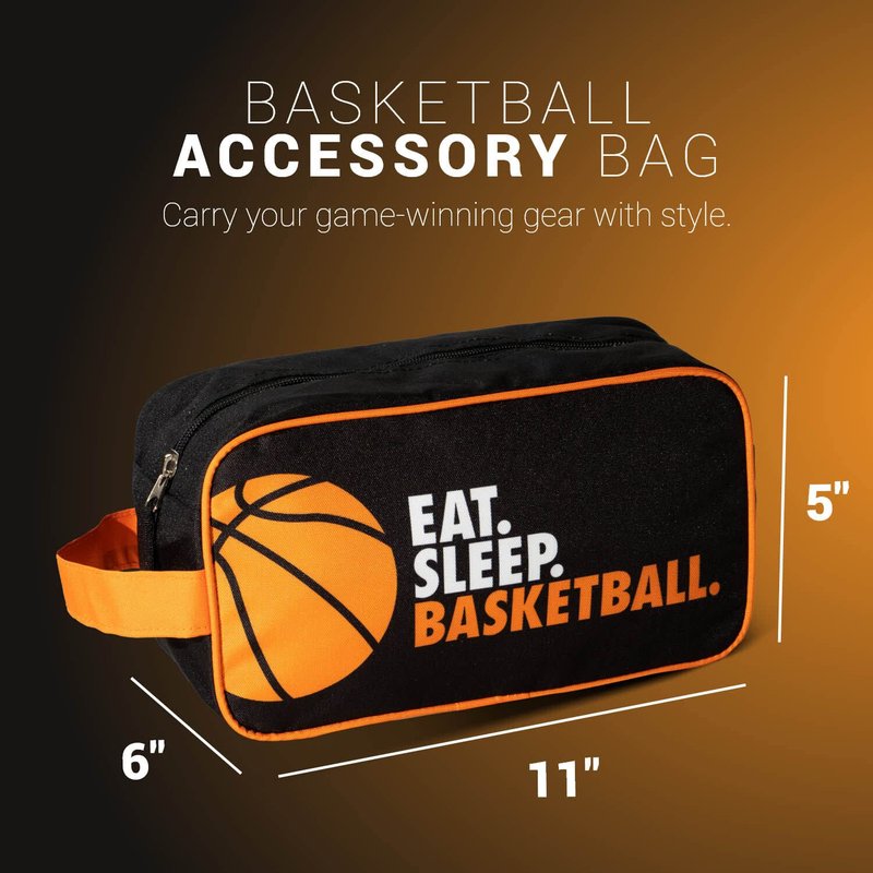 ChalkTalkSPORTS Basketball Toiletry Bag - Eat Sleep Basketball Accessory Bag and Travel Kit - Black & Orange