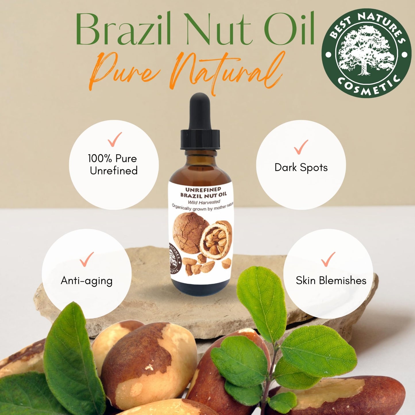 Best Nature's Cosmetics Virgin Organic Brazil Nut Oil, Hydrating Moisturizer for Skin & Hair, Cold-Pressed, Anti-Aging, Restores Radiance, Non-Greasy for Face & Body, Controls Frizz 4 Fl Oz - 120 ml