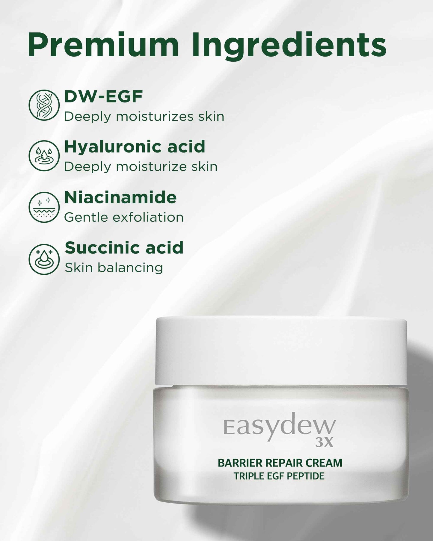 EASYDEW Barrier Repair Cream - Intense Hydration and Skin Barrier Restoration Face Moisturizer for Damaged and Irritated Skin with Cica, Hyluronic Acid, Collagen, 1.01 fl.oz.