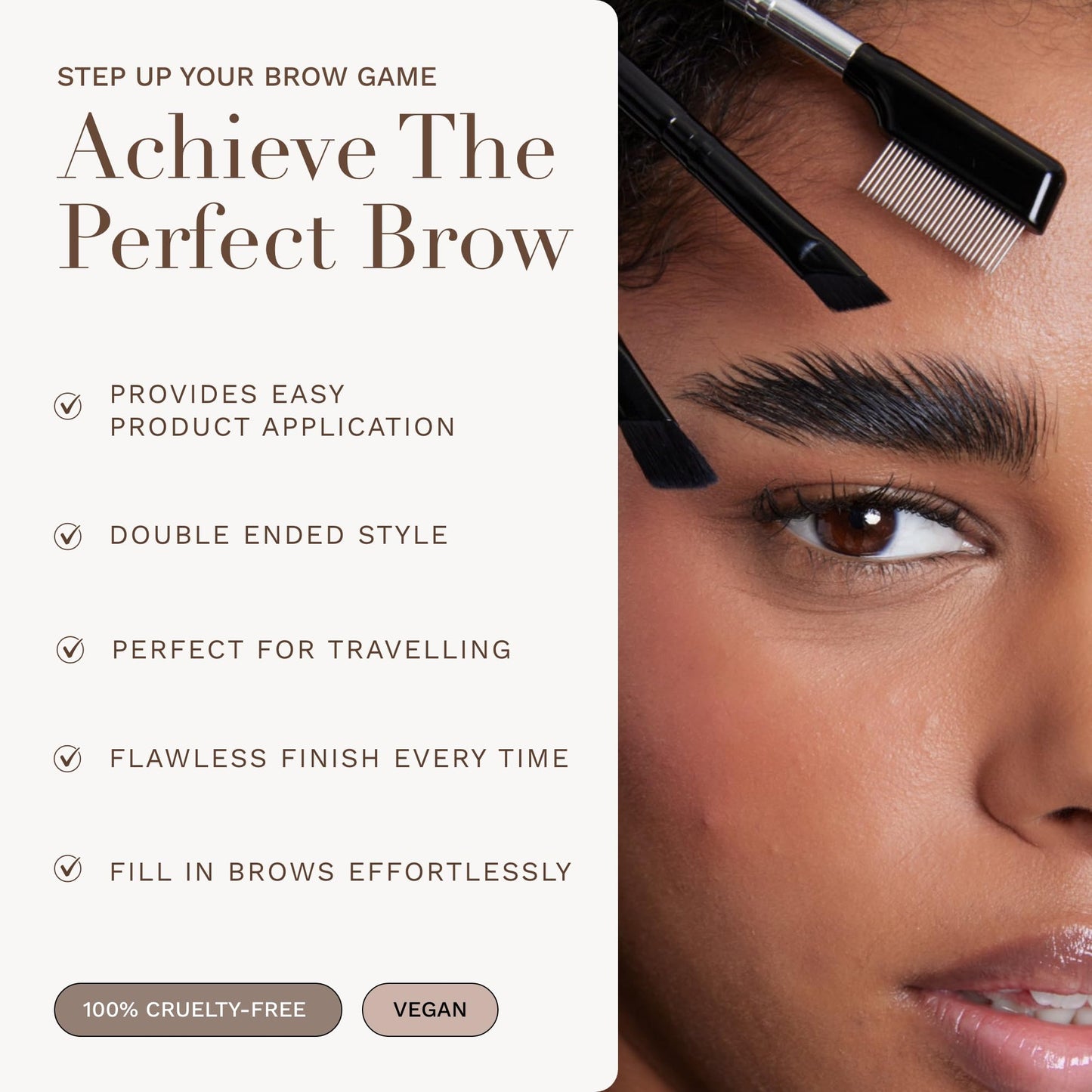 Byellie Brow Brush, Dual-Ended with Brow Comb & Precision Spoolie, Brow Gel & Wax Application, Define's & Shape's, Easy to Use Fluffy Brow Look, Natural Makeup, Vegan & Cruelty Free