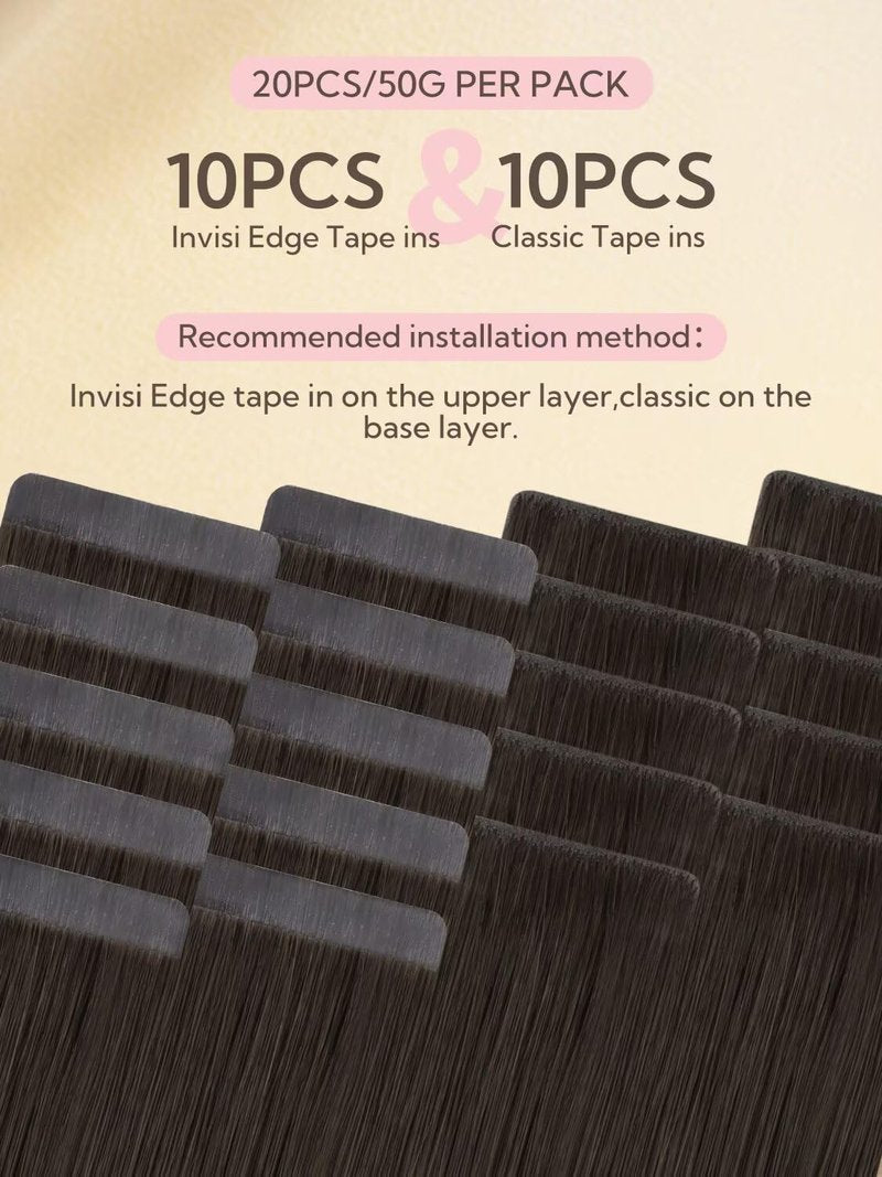HOTBANANA Invisi Edge Tape in Hair Extensions Human Hair, 10inch 30g 10pcs Invisible & 10pcs Classic Dark Brown Seamless Tape in Hair Extensions Straight Injected