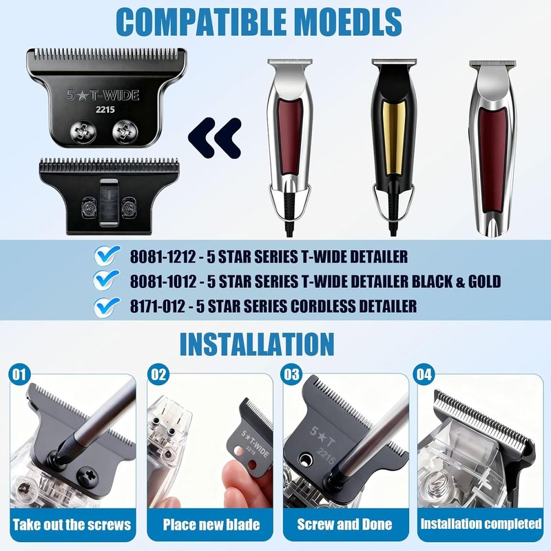 Wahl 5 Star Detailer Replacement Blade - Adjustable Zero-Gap T Blade for Models 8081/8171 | Black