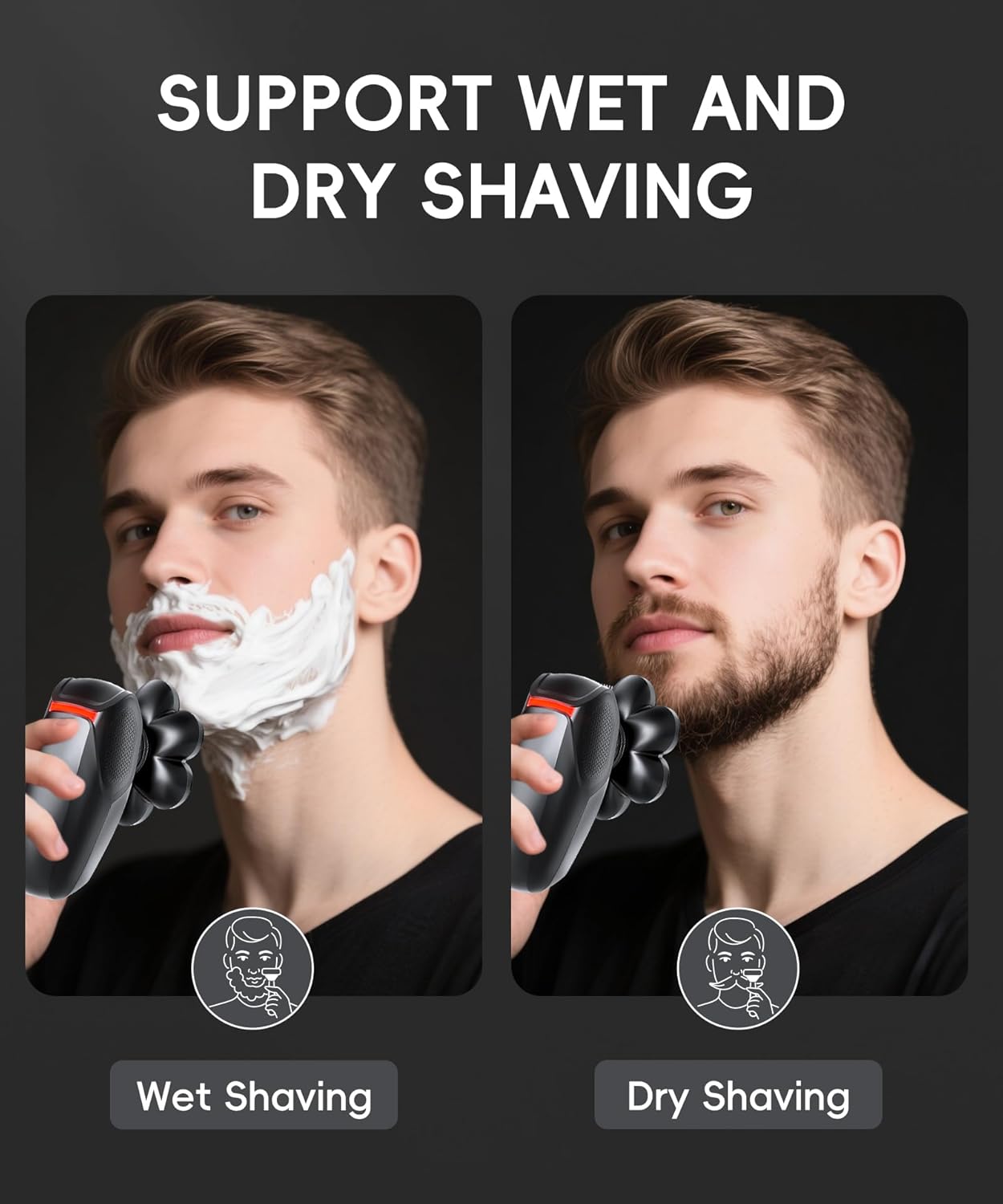 5-in-1 Men's Grooming Kit - 7D Rotary Electric Head Shaver | IPX8 Waterproof, High-Gloss Black
