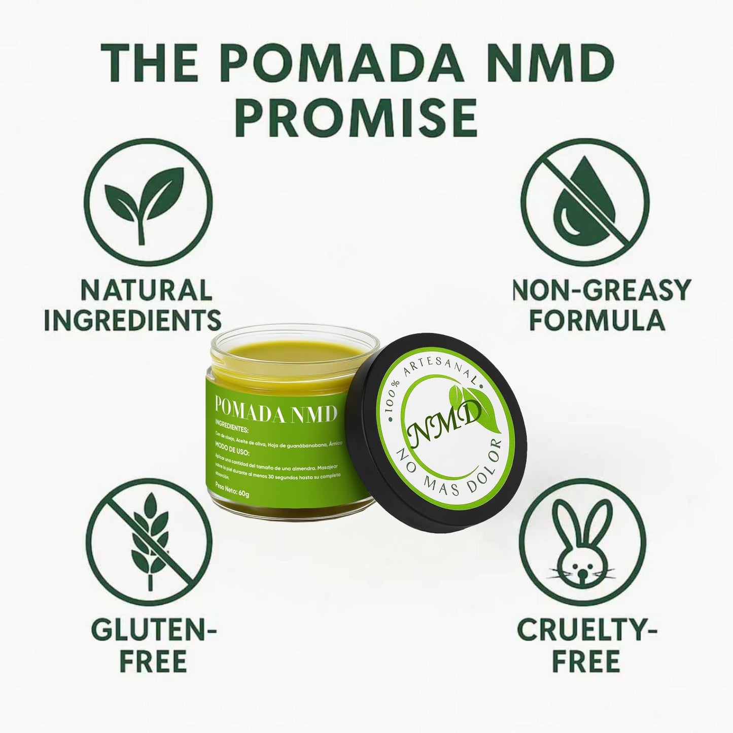 Dotkara Pomada NMD, Pomada NMD para Dolor, Joint & Muscle Support Cream for Knee, Neck, Hip, Hands, Feet, with Soursop, Arnica, Olive Oil, Beeswax and Hemp Seed Oil, Non-Greasy 2oz Cream (1)